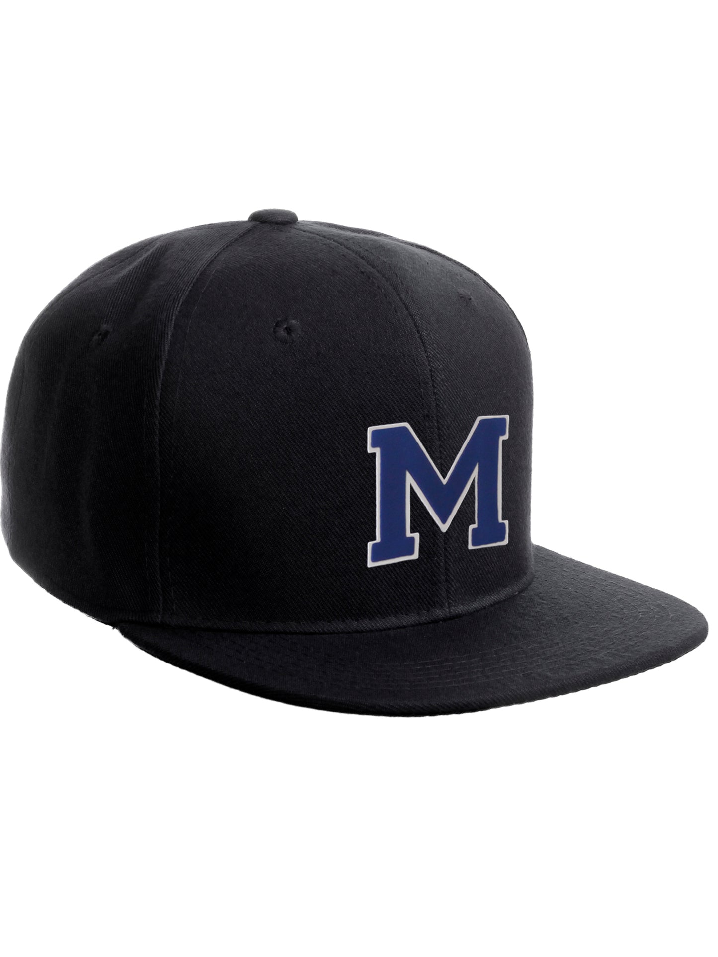 Classic Snapback Hat Custom A to Z Initial Raised Letters, Black Cap White Royal