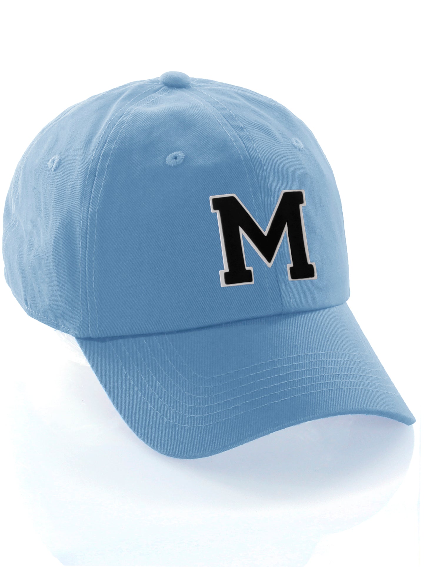 Customized Letter Initial Baseball Hat A to Z Team Colors, Sky Cap White Black
