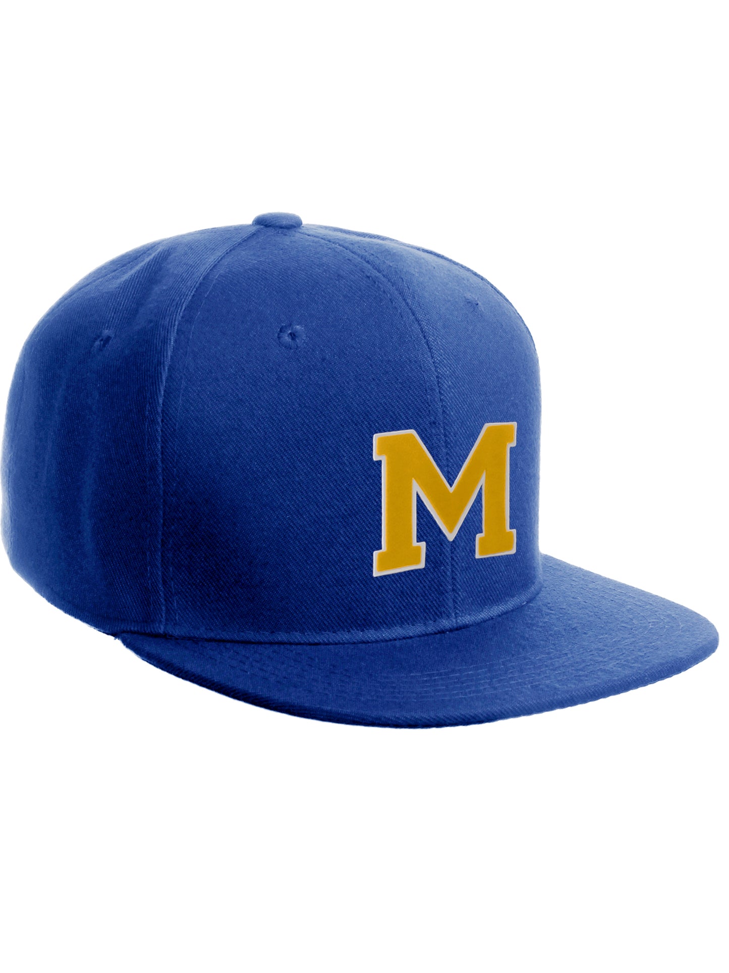 Classic Snapback Hat Custom A to Z Initial Raised Letter, Royal Cap White Gold