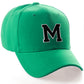 Classic Baseball Hat Custom A to Z Initial Team Letter, Green Cap White Black