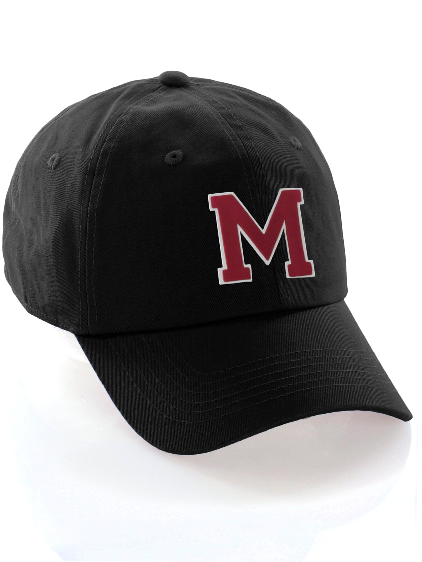 I&W Hatgear Customized Letter Initial Baseball Hat A to Z Team Colors, Black Cap White Red