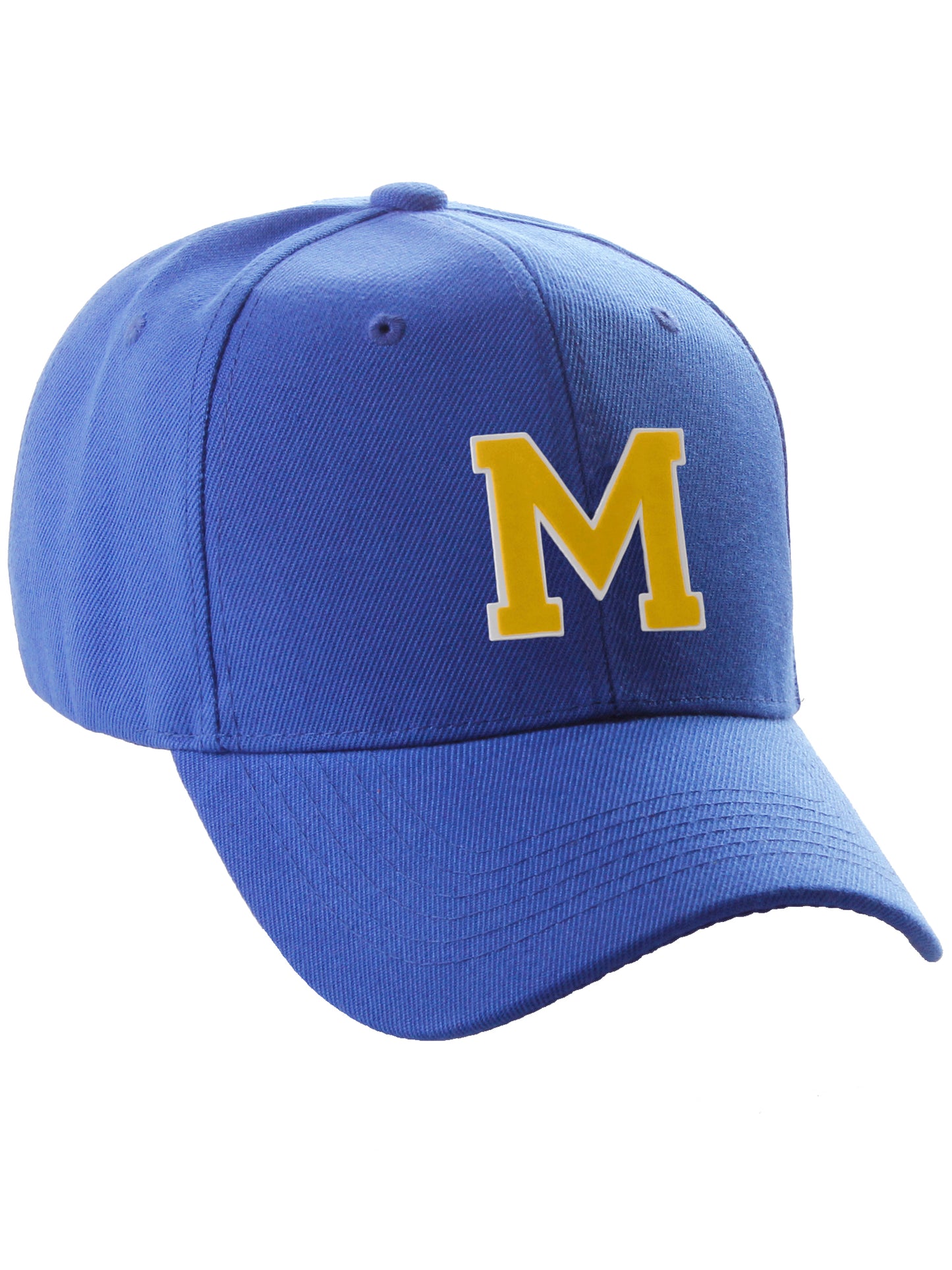 Classic Baseball Hat Custom A to Z Initial Team Letter, Blue Cap White Gold