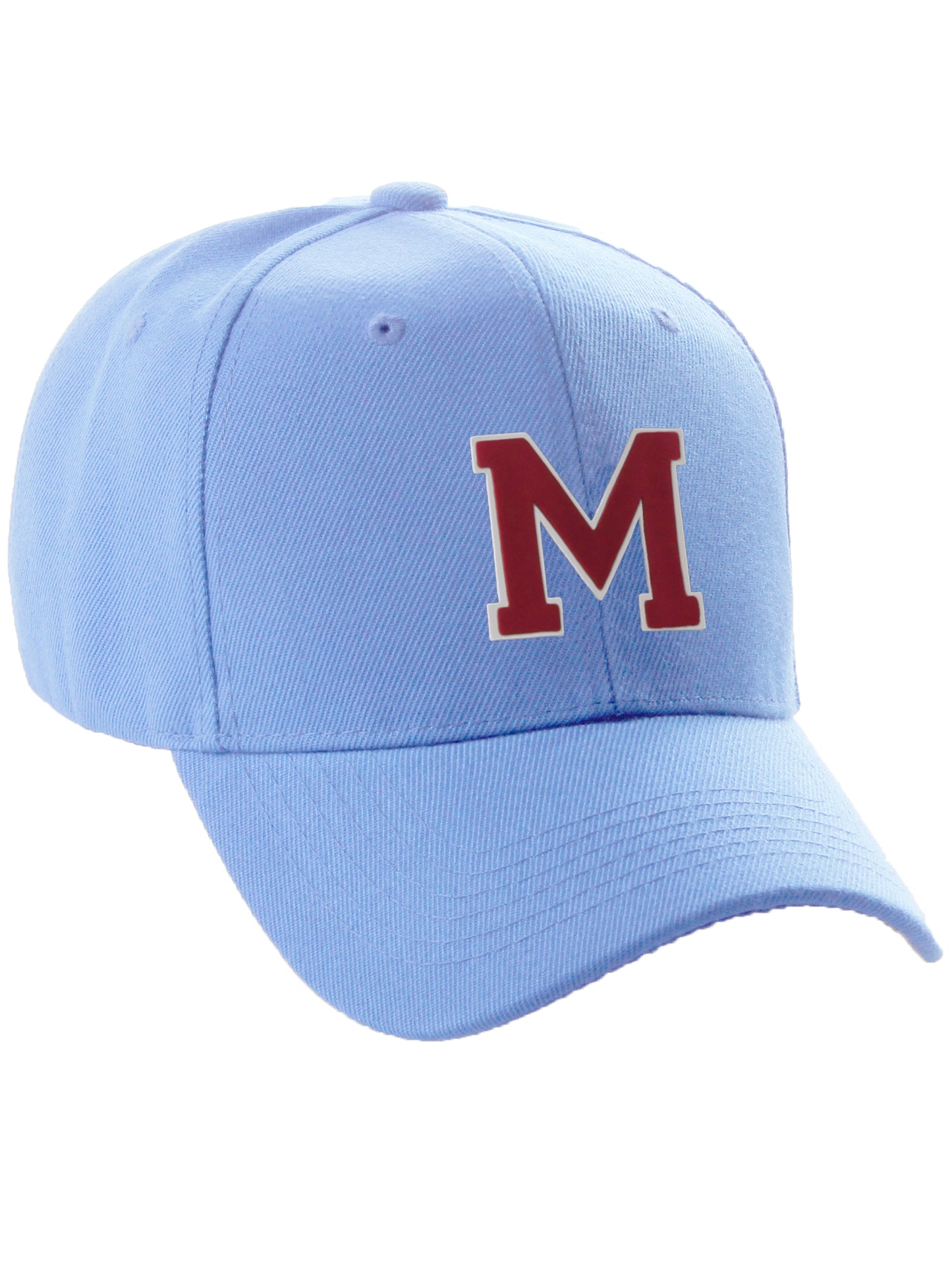 Classic Baseball Hat Custom A to Z Initial Team Letter, Sky Cap White Red
