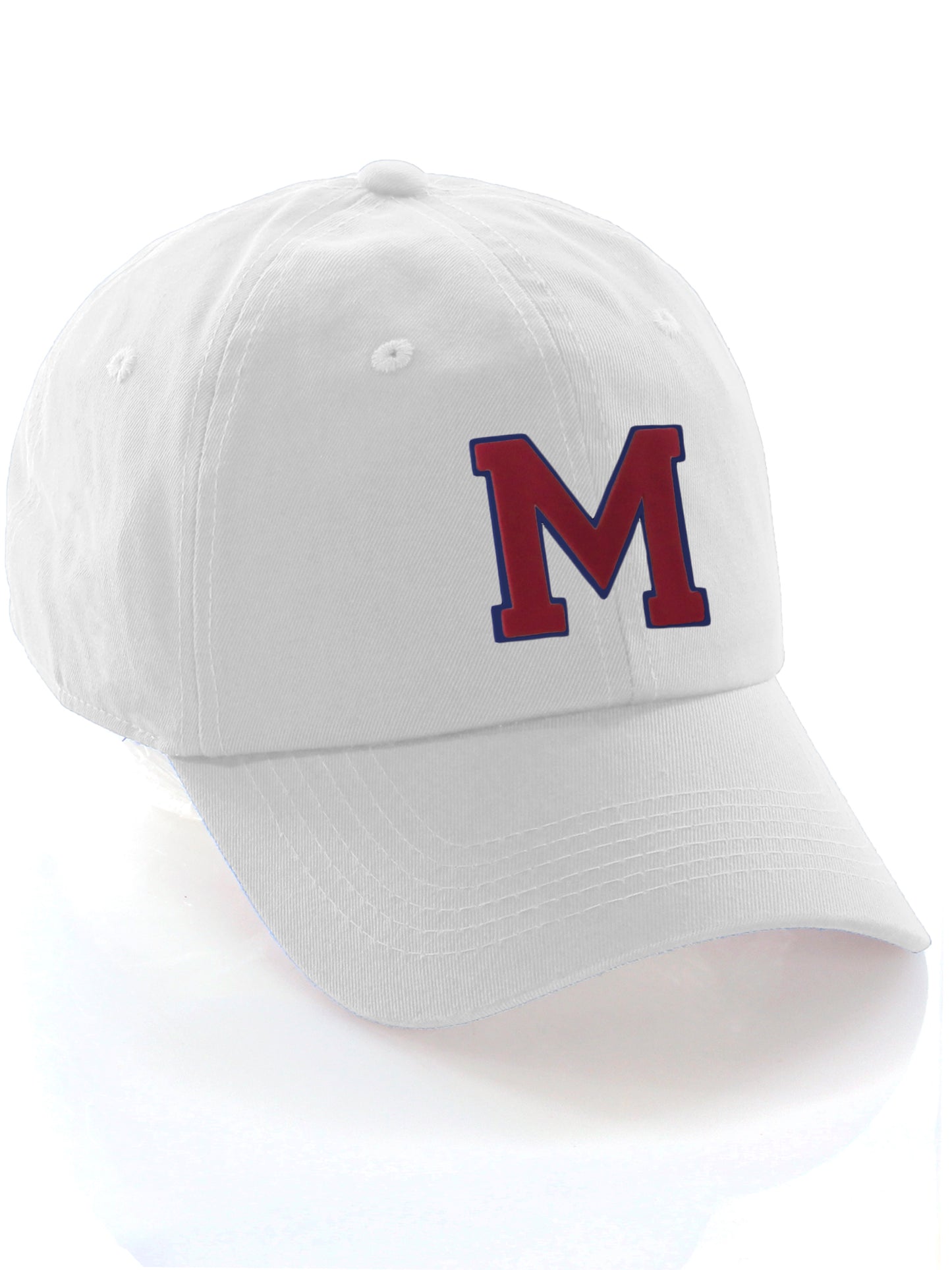 I&W Hatgear Customized Letter Initial Baseball Hat A to Z Team Colors, White Cap Blue Red