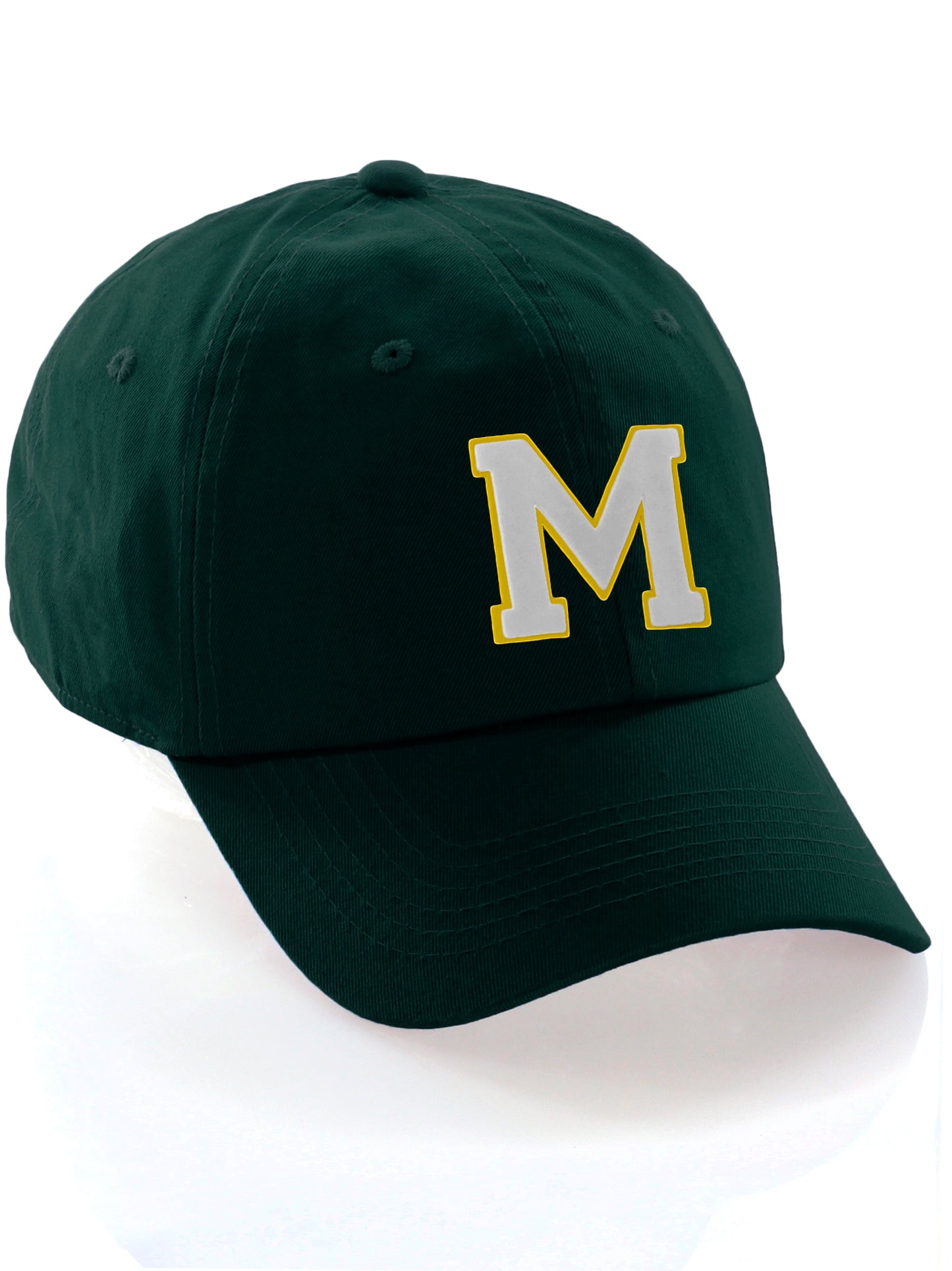 Custom Hat A to Z Initial Letters Classic Baseball Cap, Dk Green Hat Gold White