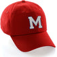 Customized Letter Initial Baseball Hat A to Z Team Colors, Red Cap Blue White