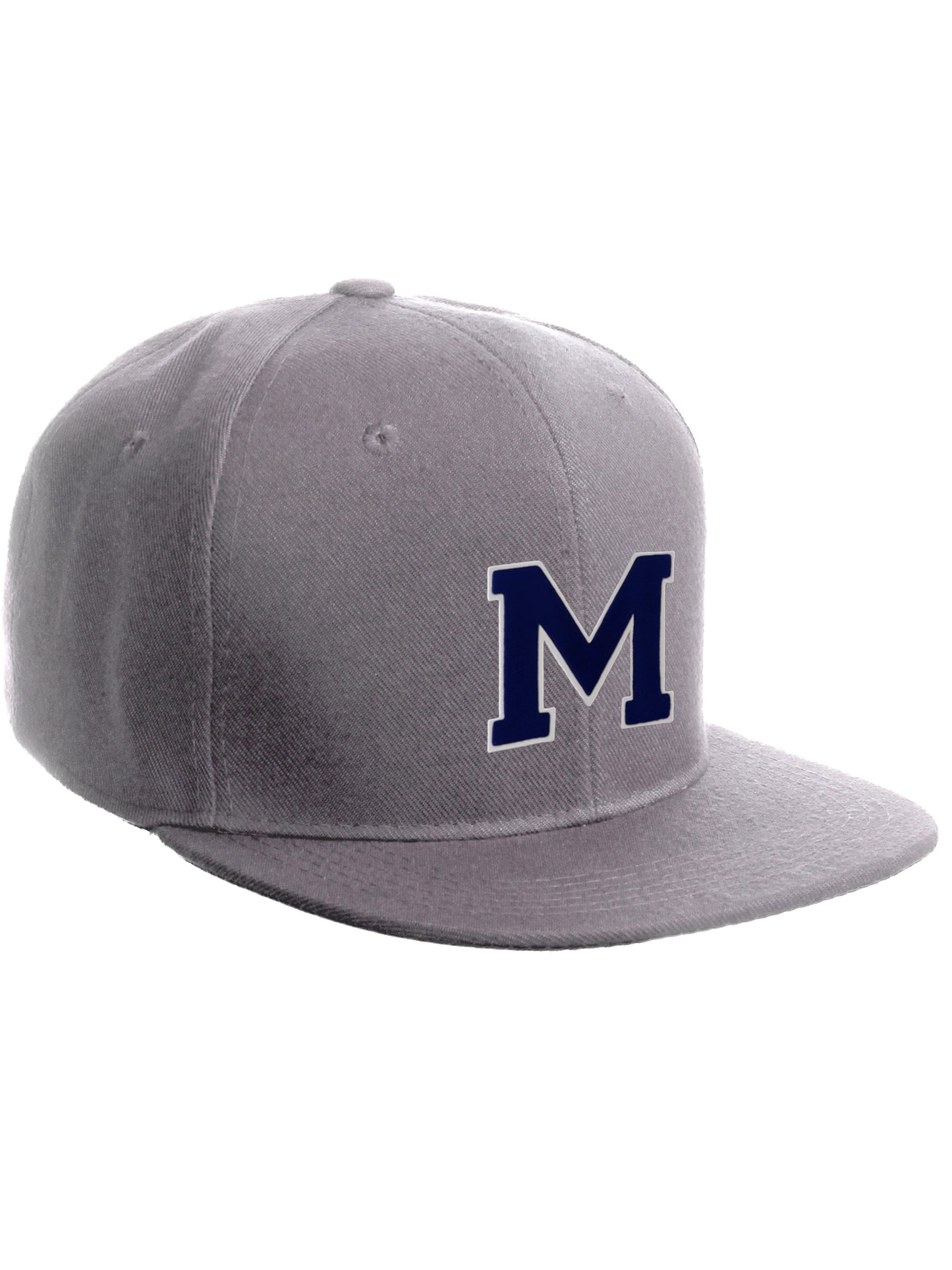 Classic Snapback Hat Custom A to Z Initial Letters, Light Grey Cap White Navy