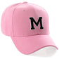 Classic Baseball Hat Custom A to Z Initial Team Letter, Pink Cap White Black
