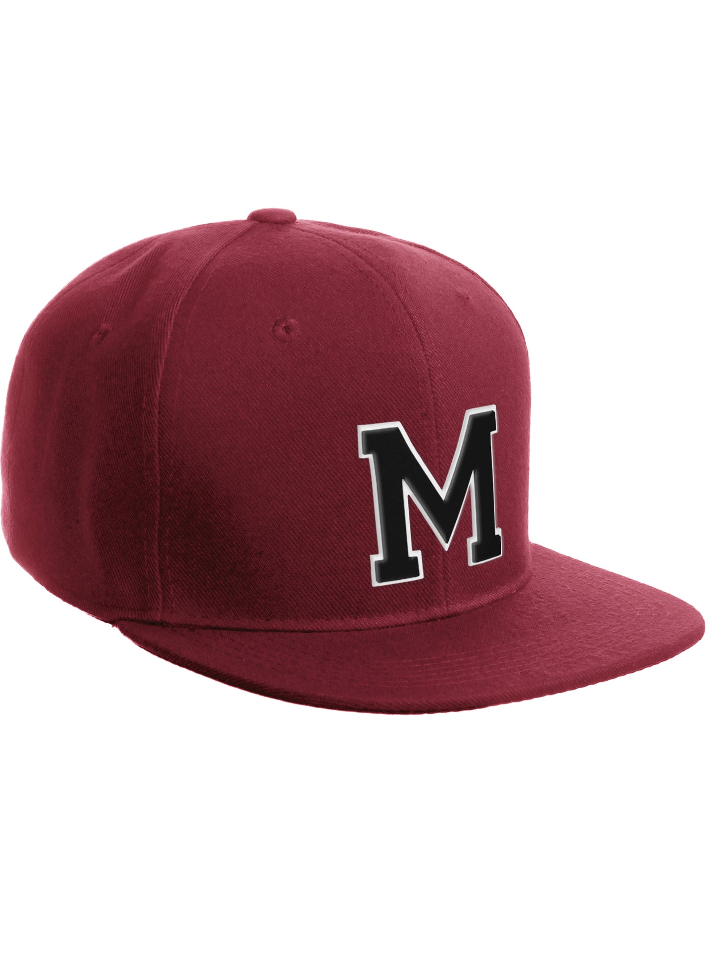 Classic Snapback Hat Custom A to Z Initial Letters, Burgundy Cap White Black