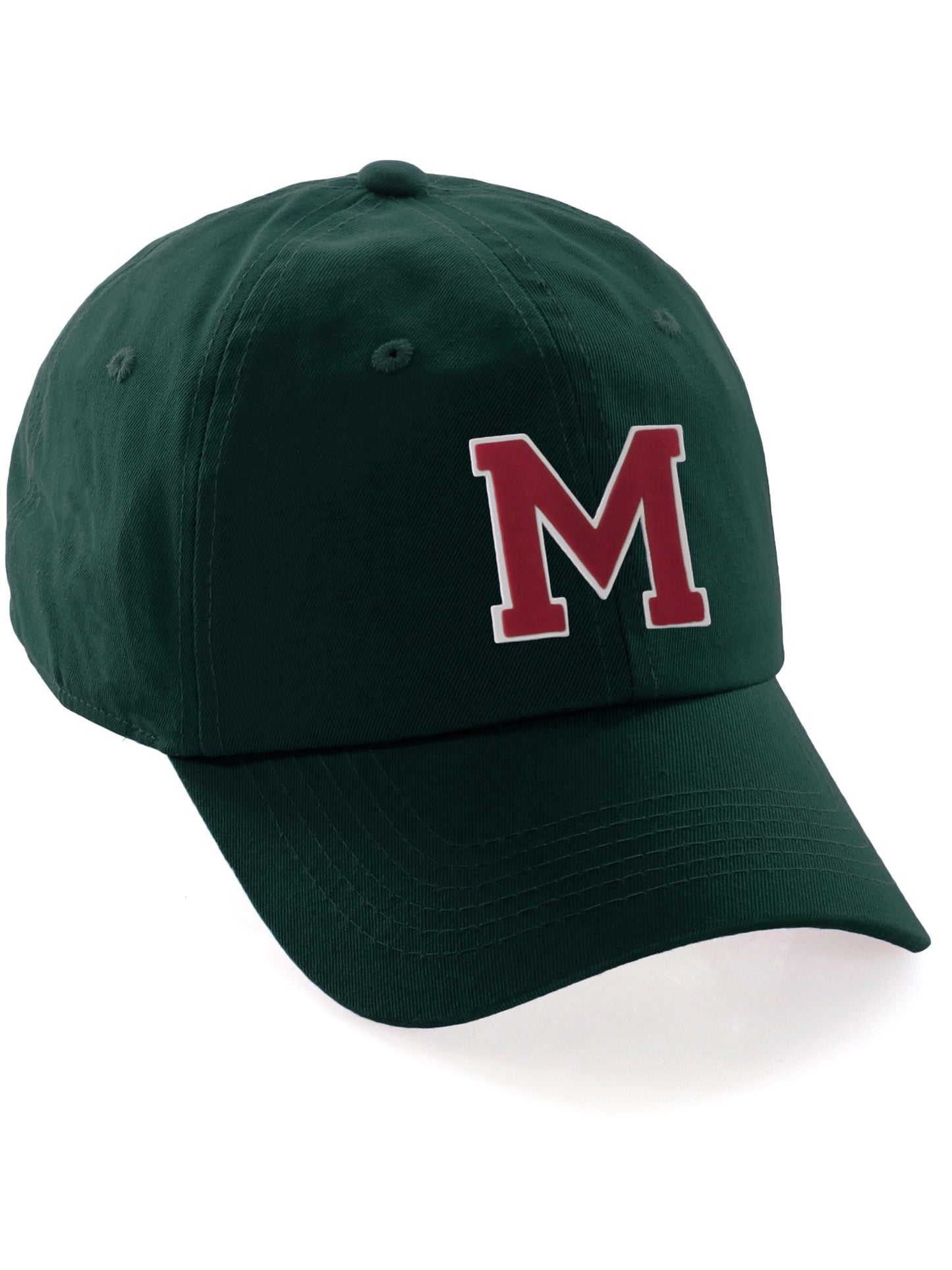 Custom Hat A to Z Initial Letters Classic Baseball Cap, Dk Green Hat White Red