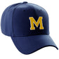 Classic Baseball Hat Custom A to Z Initial Team Letter, Navy Cap White Gold
