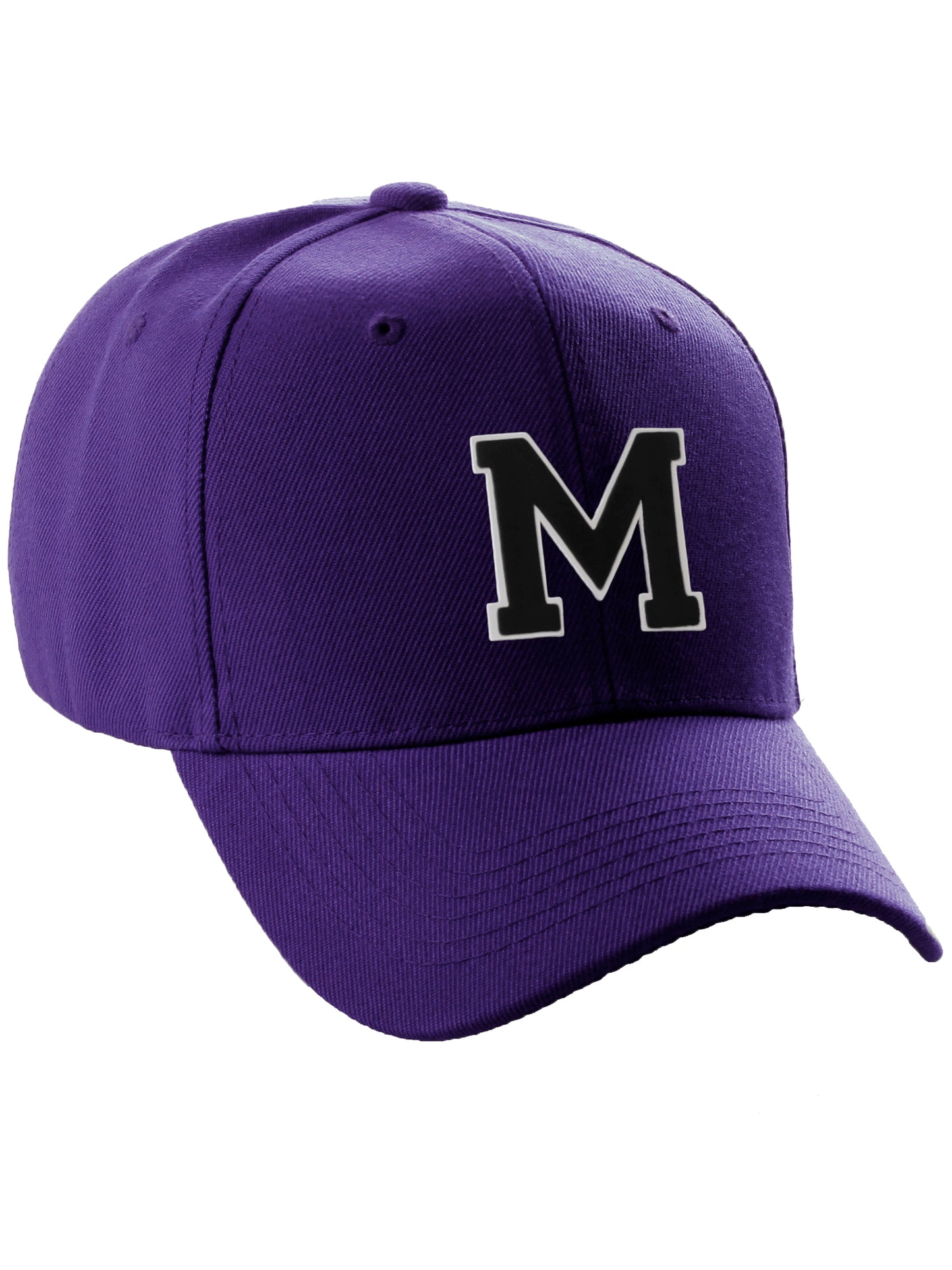 Classic Baseball Hat Custom A to Z Initial Team Letter, Purple Cap White Black