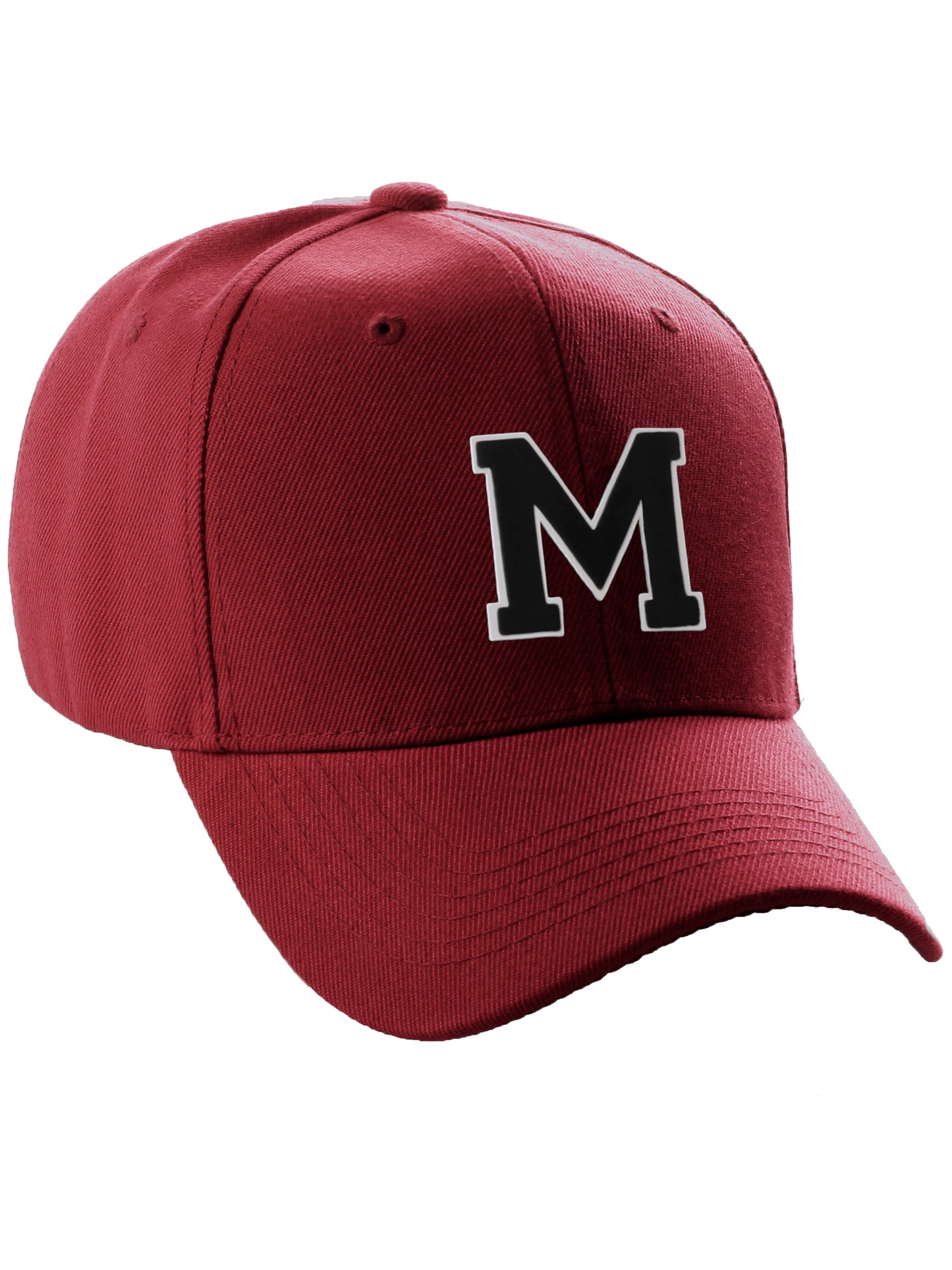 Classic Baseball Hat Cutom A to Z Initial Team Letter, Burgundy Cap White Black