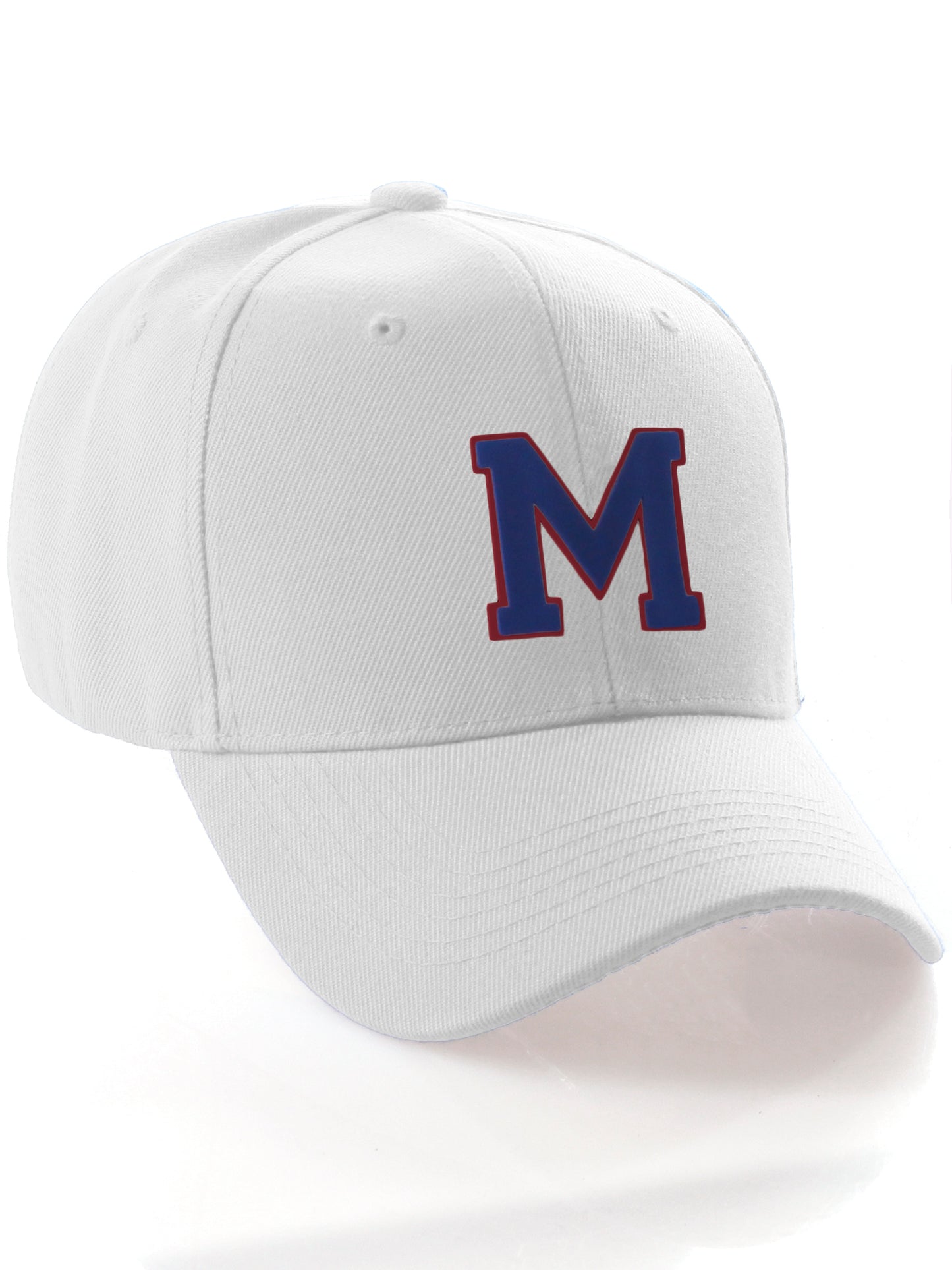 Classic Baseball Hat Custom A to Z Initial Team Letter, White Cap Red Blue