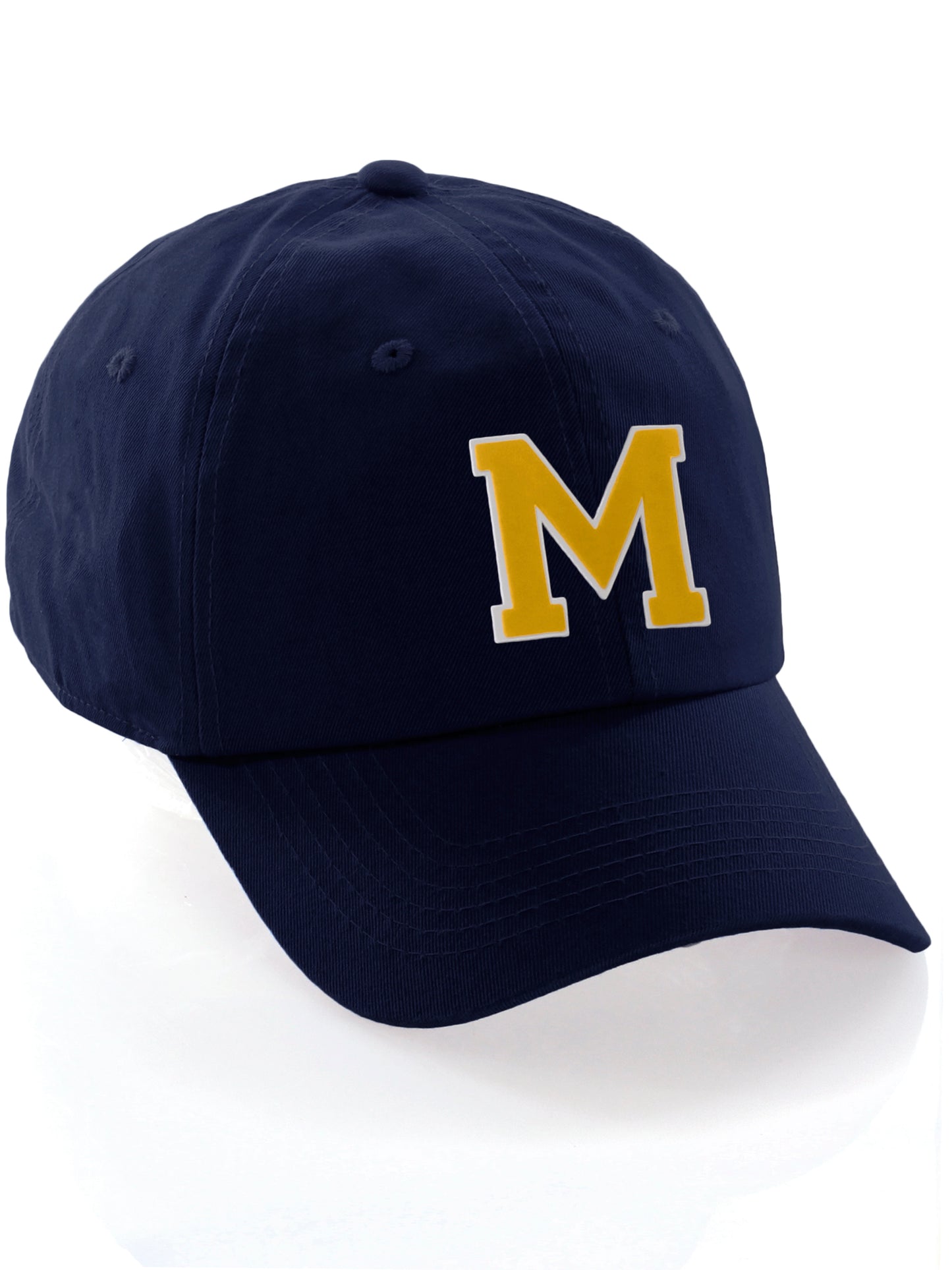 I&W Hatgear Customized Letter Initial Baseball Hat A to Z Team Colors, Navy Cap White Gold