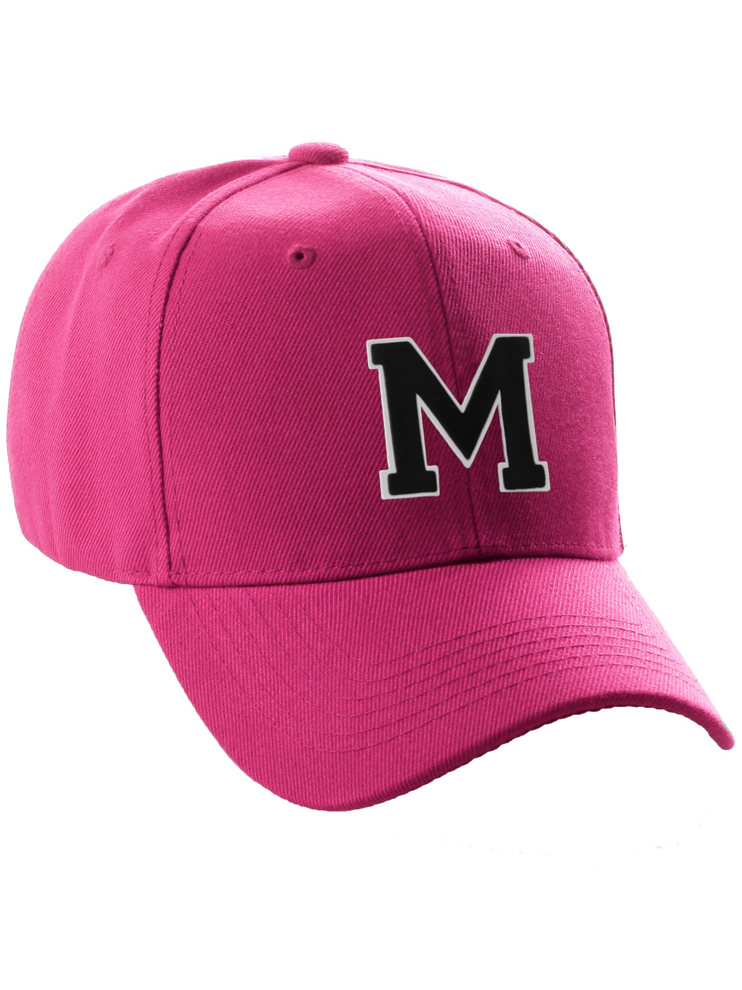 Classic Baseball Hat Custom A to Z Initial Team Letter, Hot Pink Cap White Black