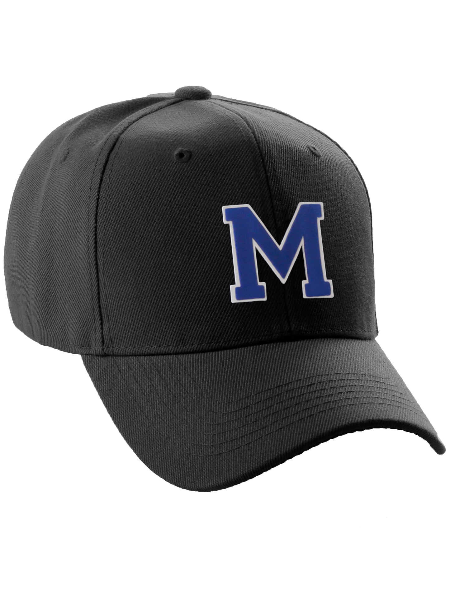 Classic Baseball hat Custom A to Z Initial Team Letter, Black Cap White Blue