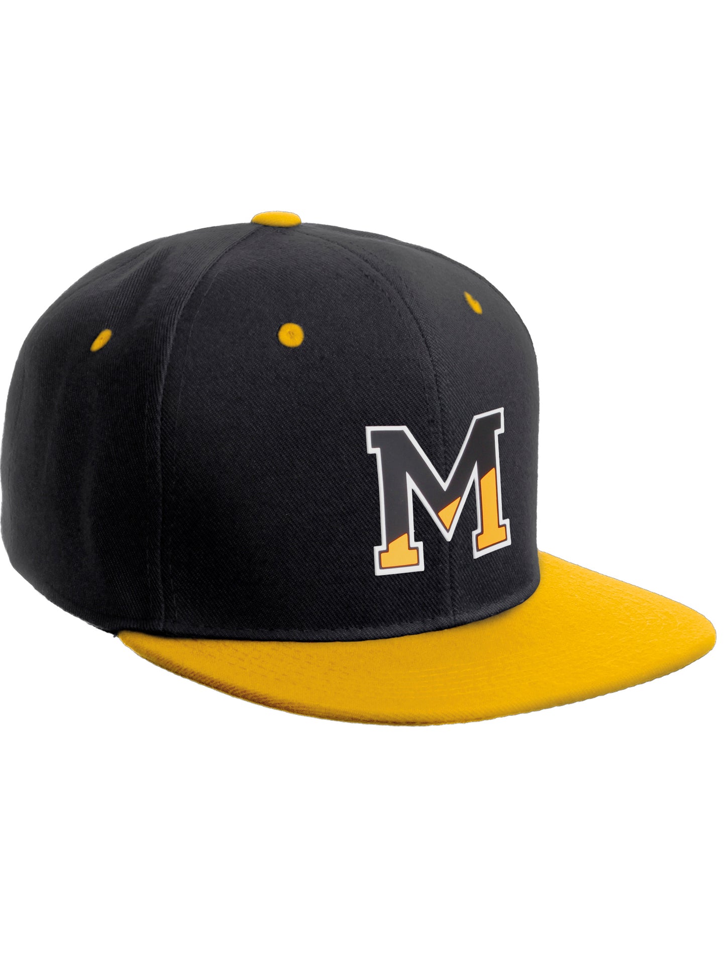 Daxton Classic Snapback Initial Numbers Letters Flat Bill Visor Black Yellow Cap