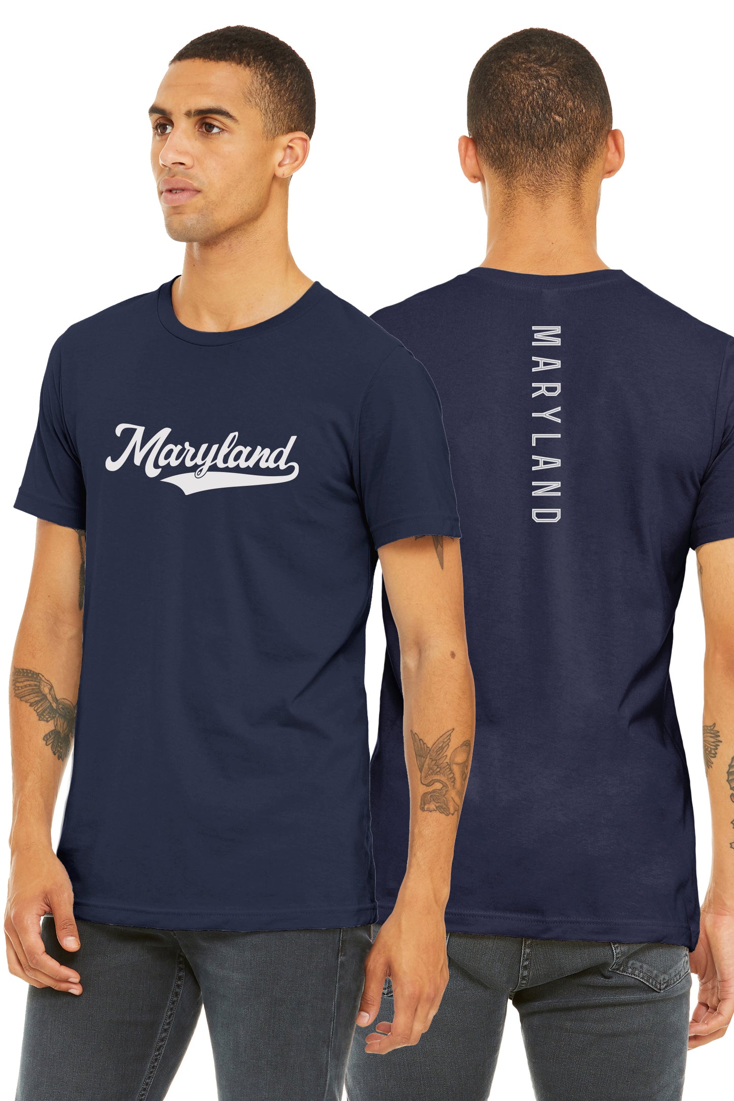 Daxton Adult Unisex Tshirt Maryland Script with Vertical on the Back
