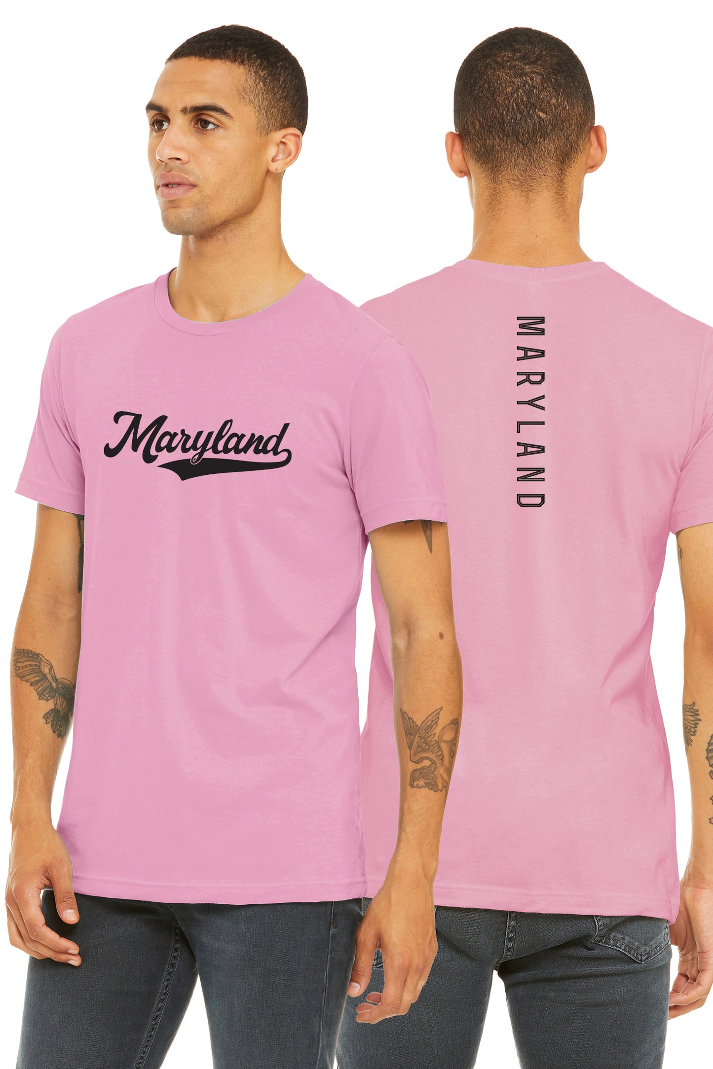 Daxton Adult Unisex Tshirt Maryland Script with Vertical on the Back