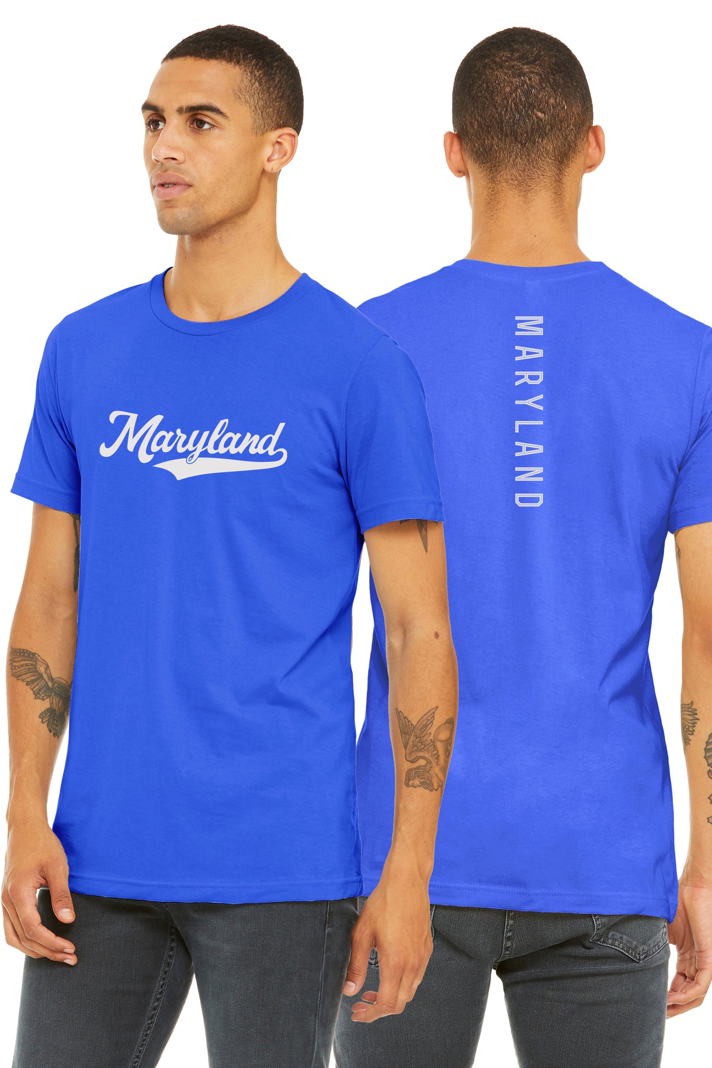 Daxton Adult Unisex Tshirt Maryland Script with Vertical on the Back