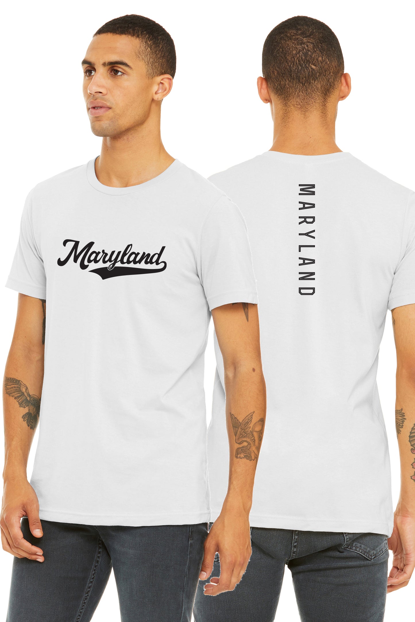 Daxton Adult Unisex Tshirt Maryland Script with Vertical on the Back