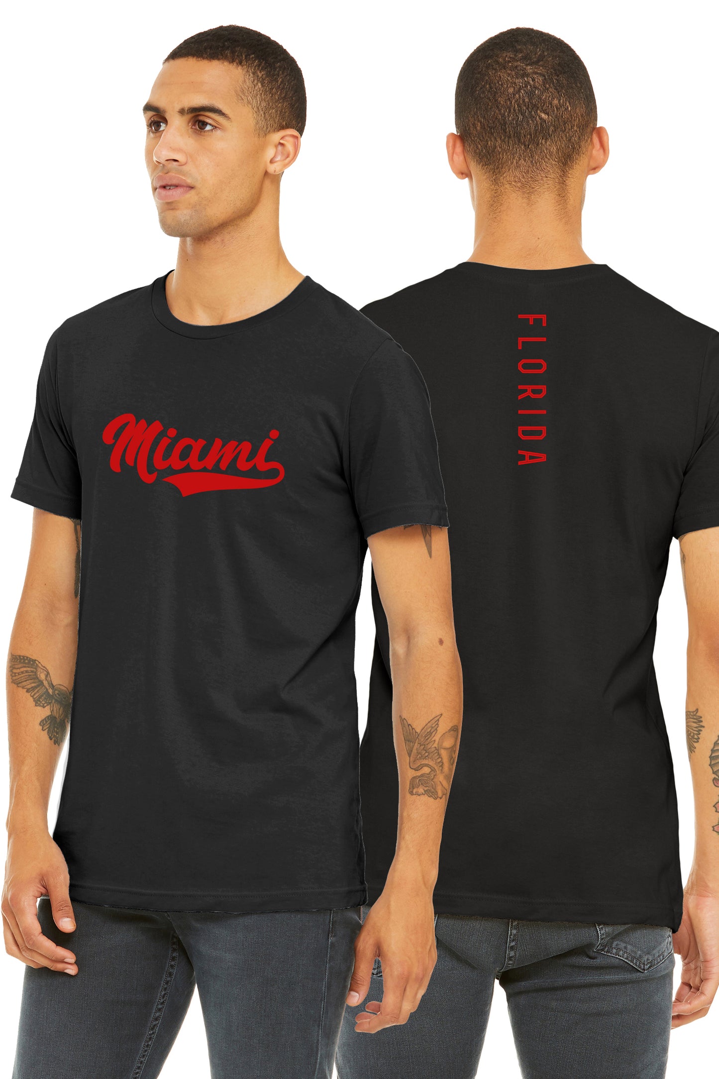 Daxton Adult Unisex Tshirt Miami Script with Florida Vertical on the Back