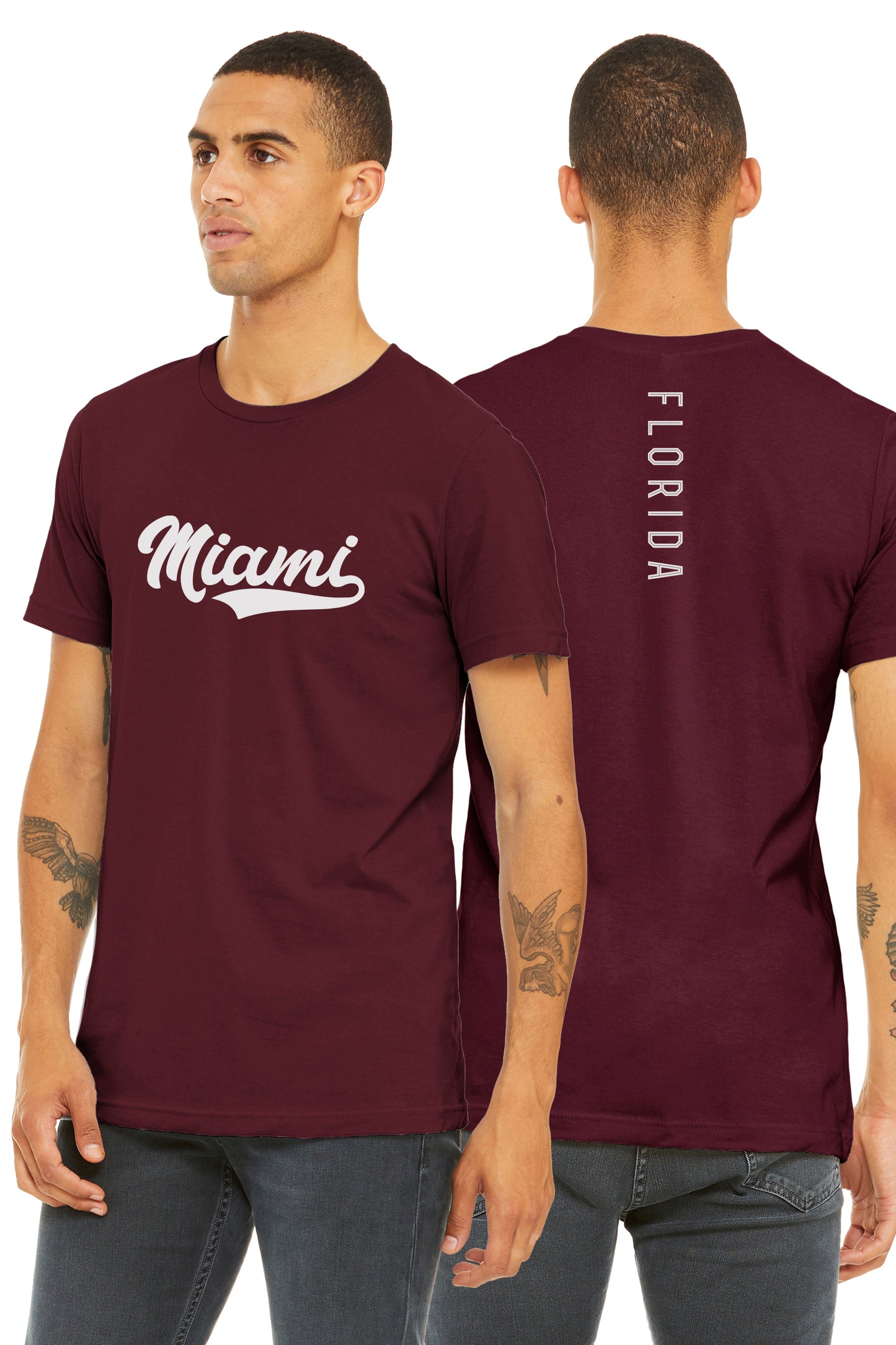 Daxton Adult Unisex Tshirt Miami Script with Florida Vertical on the Back