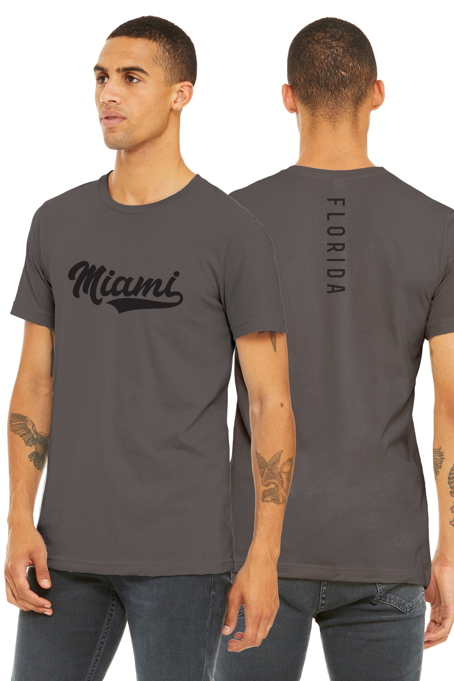 Daxton Adult Unisex Tshirt Miami Script with Florida Vertical on the Back