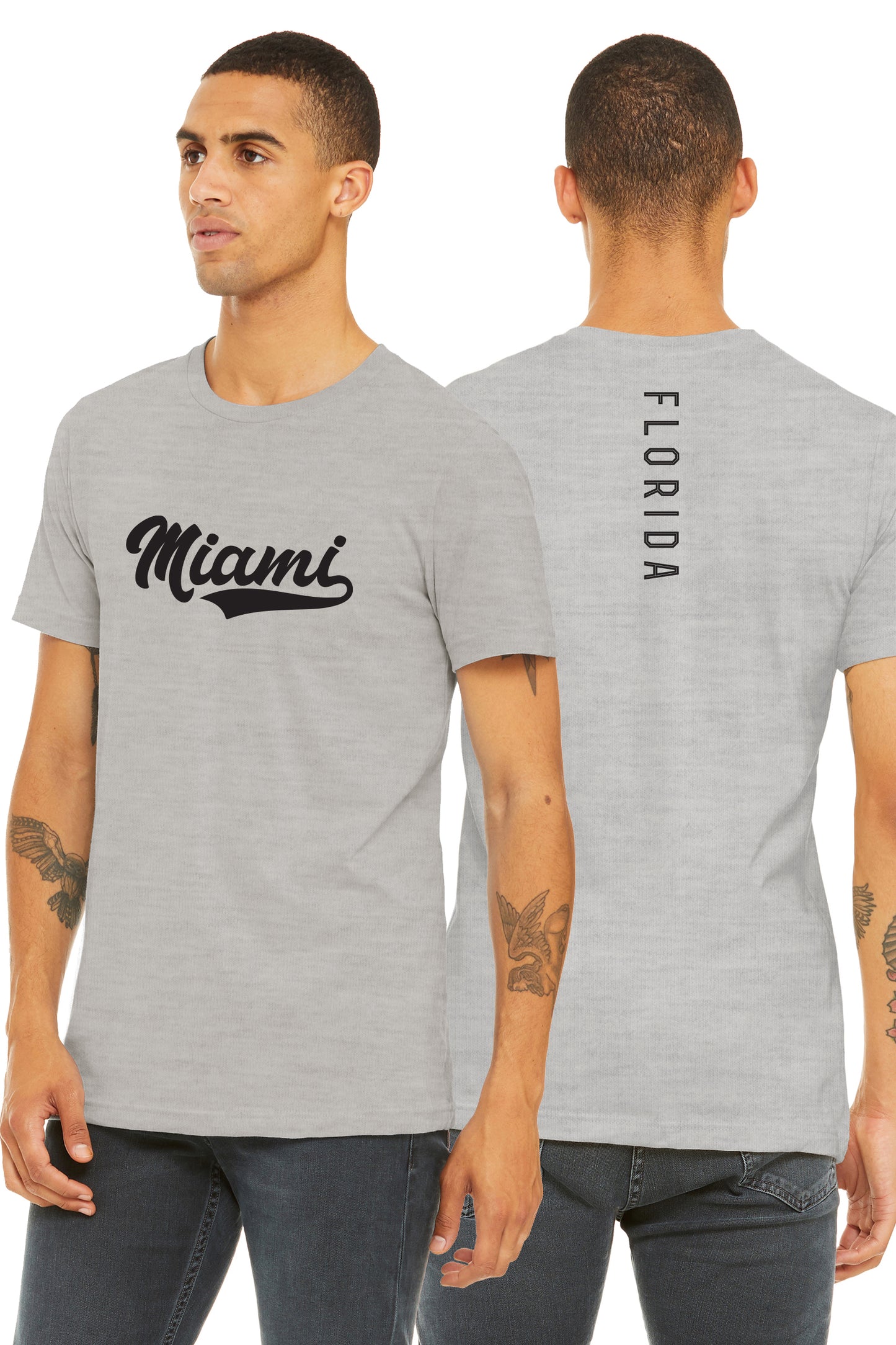Daxton Adult Unisex Tshirt Miami Script with Florida Vertical on the Back