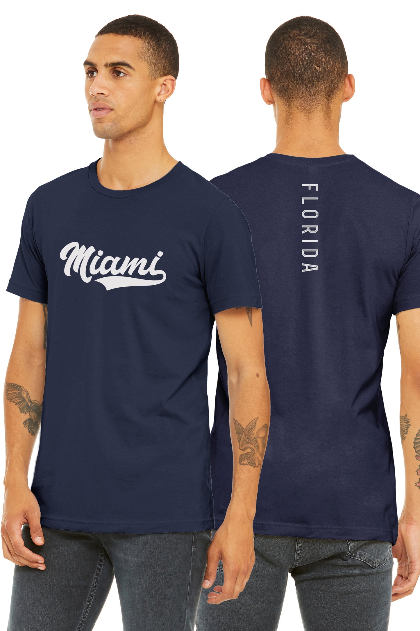 Daxton Adult Unisex Tshirt Miami Script with Florida Vertical on the Back