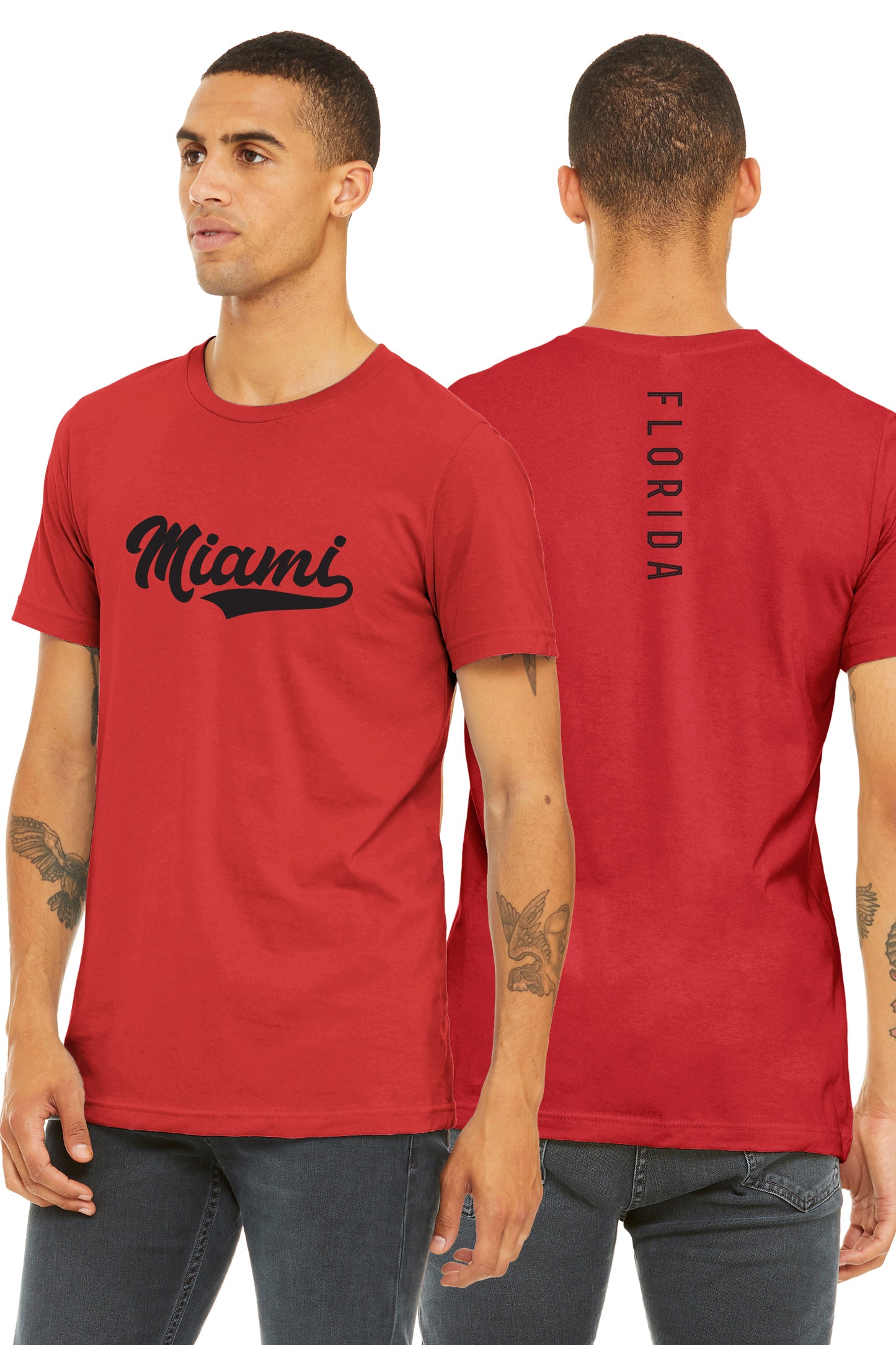 Daxton Adult Unisex Tshirt Miami Script with Florida Vertical on the Back