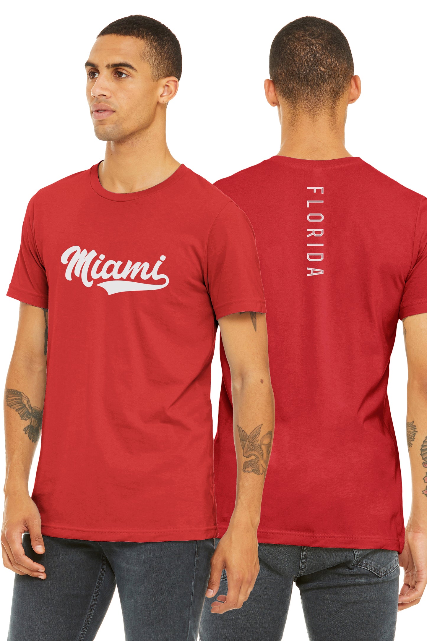 Daxton Adult Unisex Tshirt Miami Script with Florida Vertical on the Back