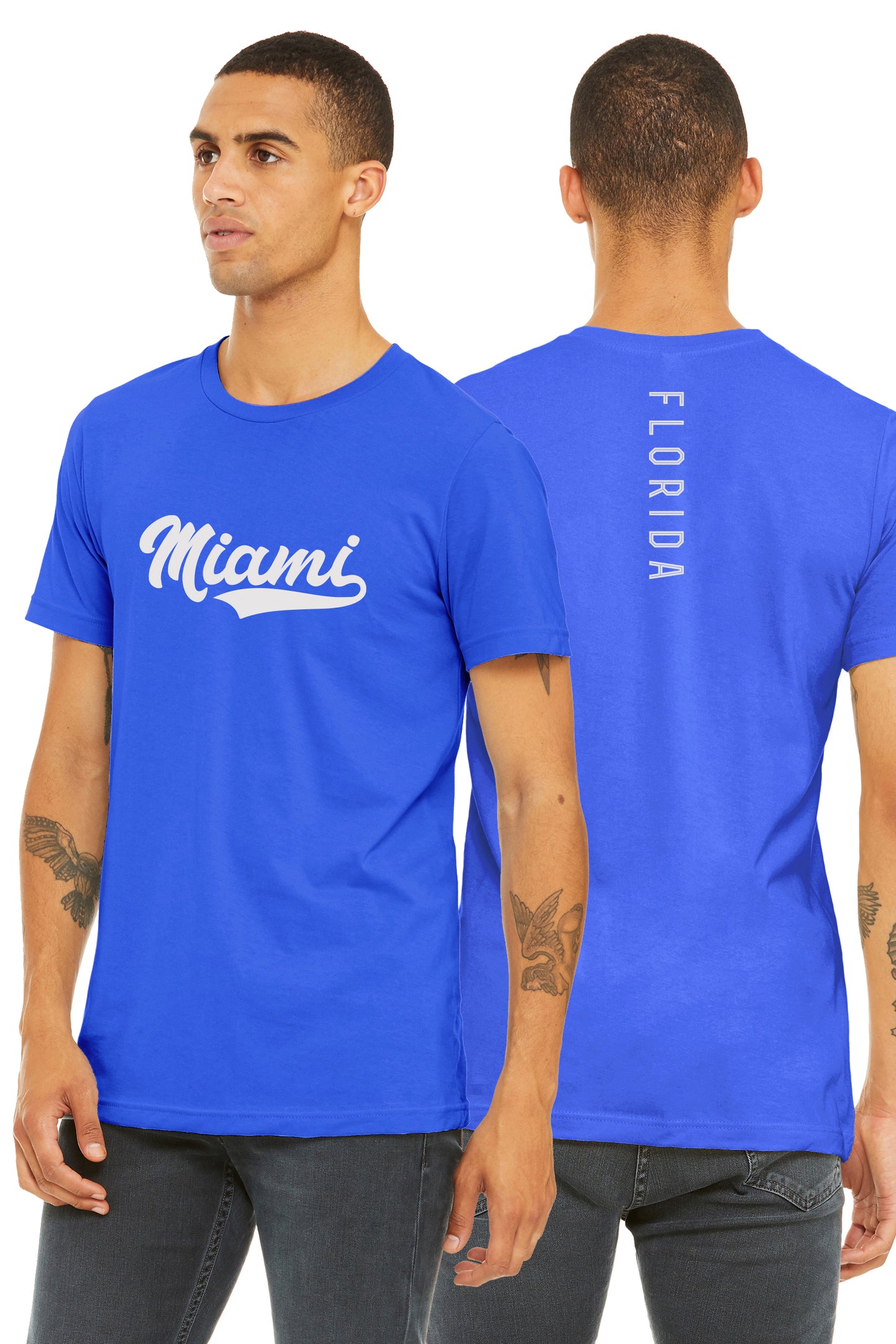 Daxton Adult Unisex Tshirt Miami Script with Florida Vertical on the Back