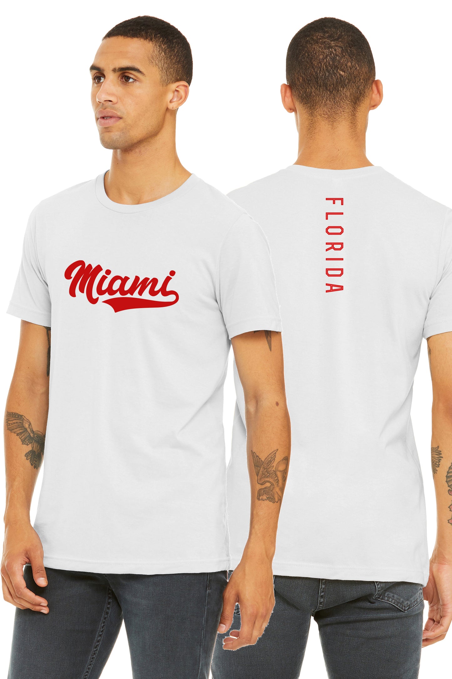 Daxton Adult Unisex Tshirt Miami Script with Florida Vertical on the Back