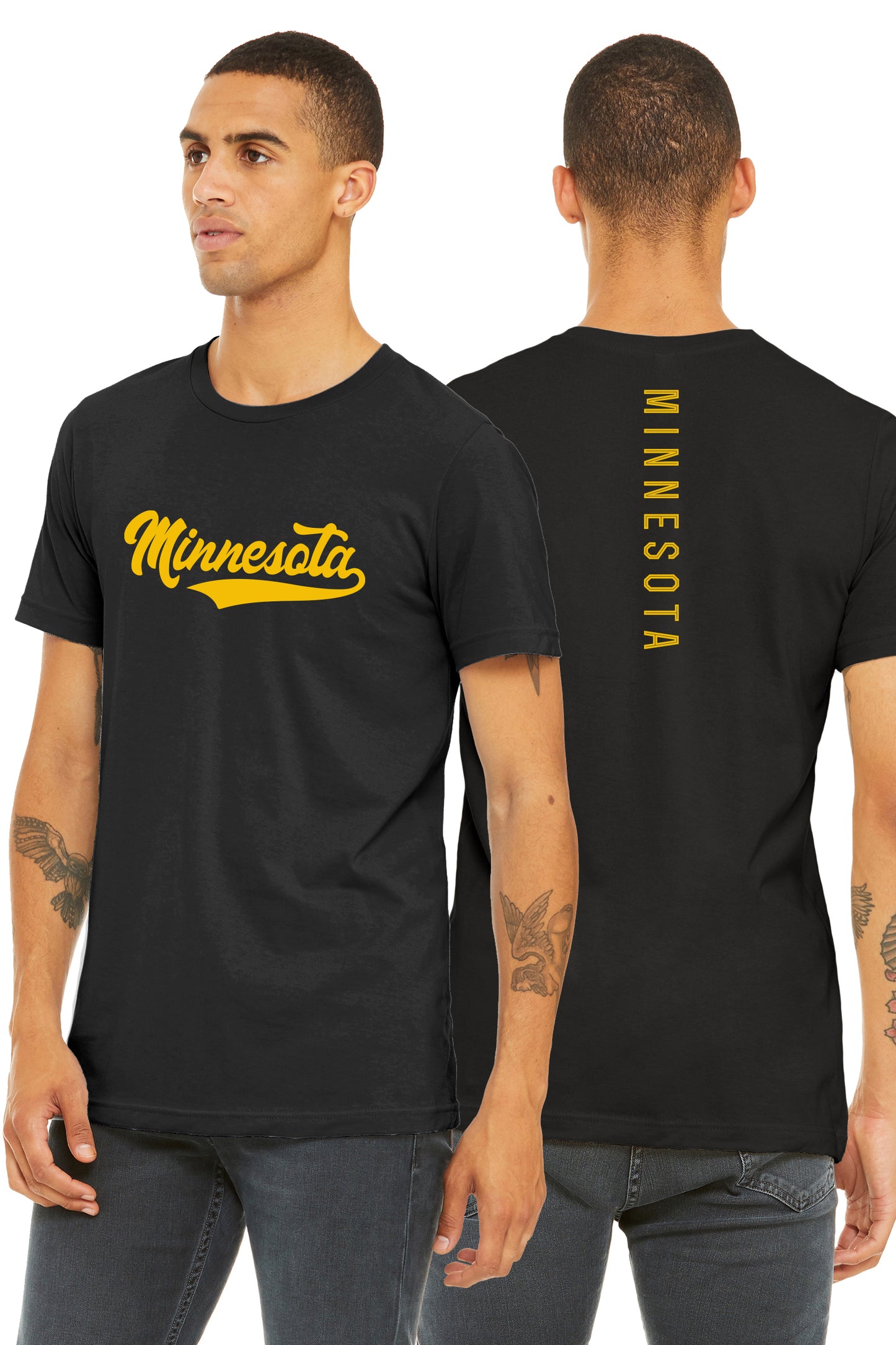 Daxton Adult Unisex Tshirt Minnesota Script with Vertical on the Back
