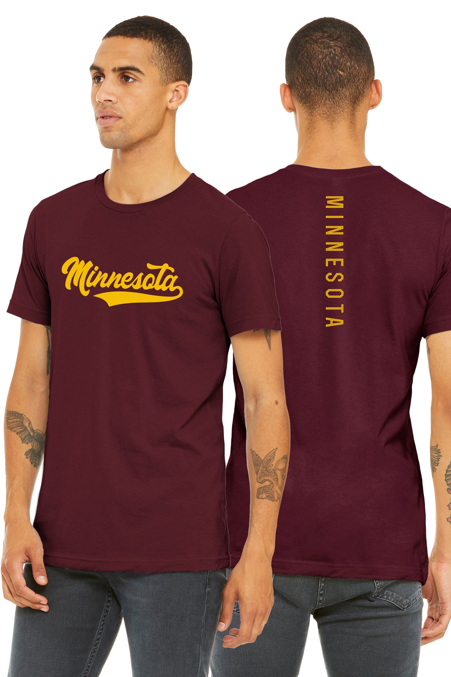 Daxton Adult Unisex Tshirt Minnesota Script with Vertical on the Back