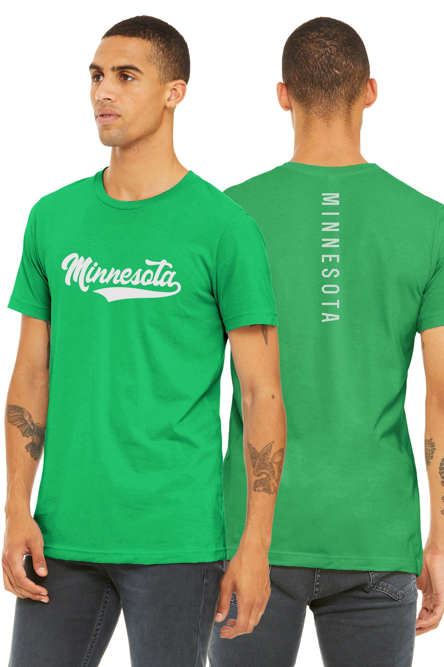 Daxton Adult Unisex Tshirt Minnesota Script with Vertical on the Back