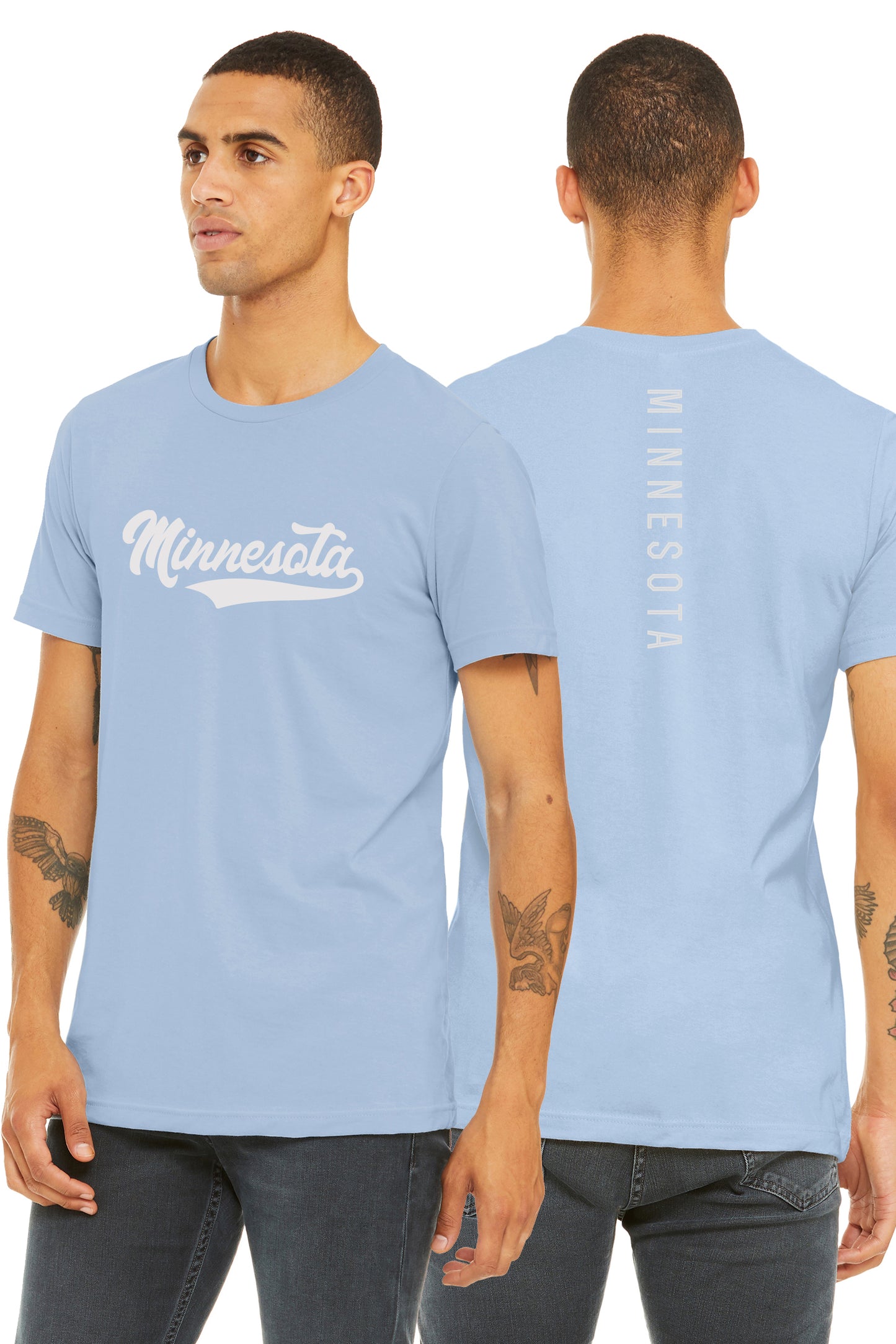 Daxton Adult Unisex Tshirt Minnesota Script with Vertical on the Back