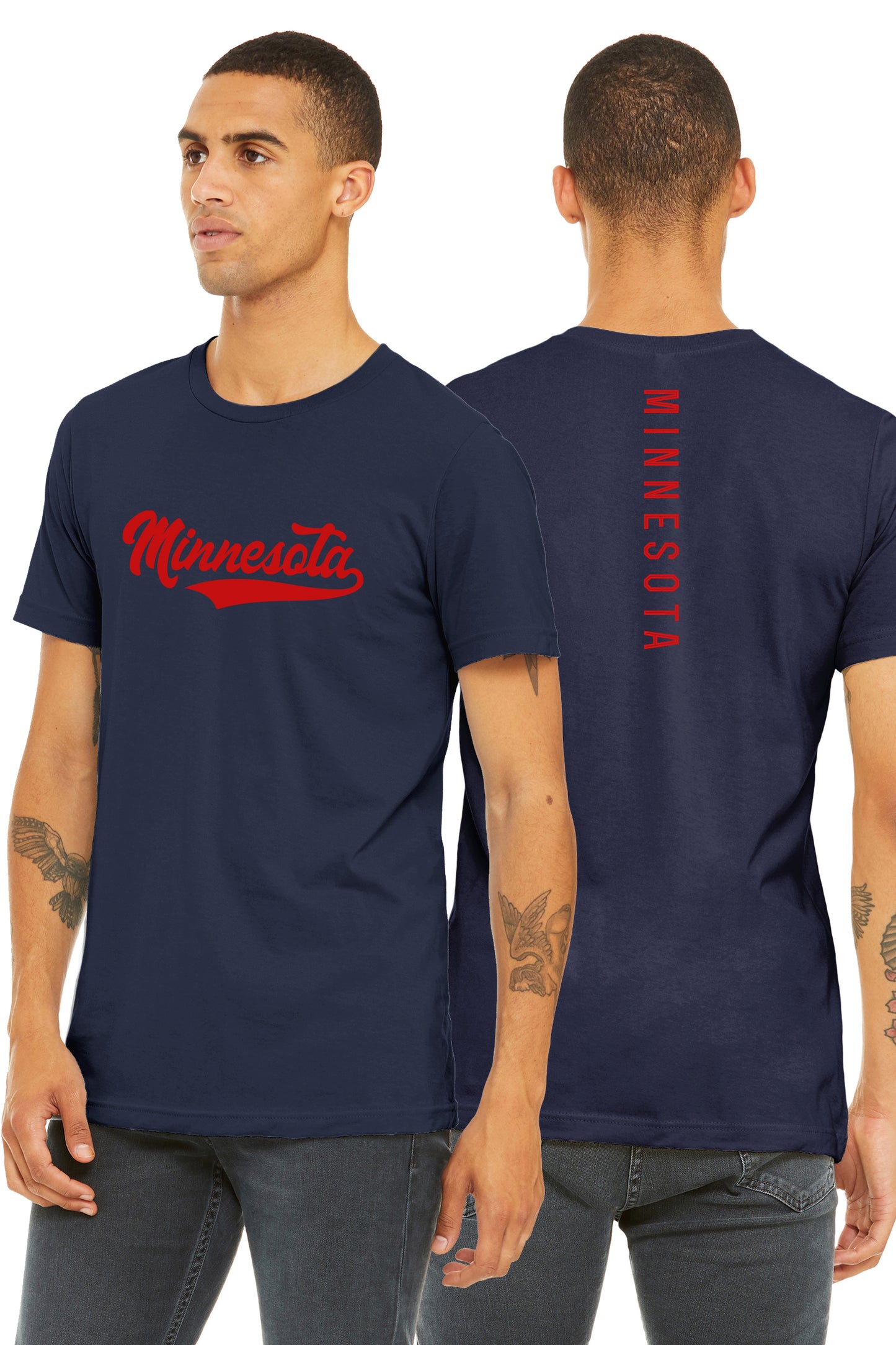 Daxton Adult Unisex Tshirt Minnesota Script with Vertical on the Back