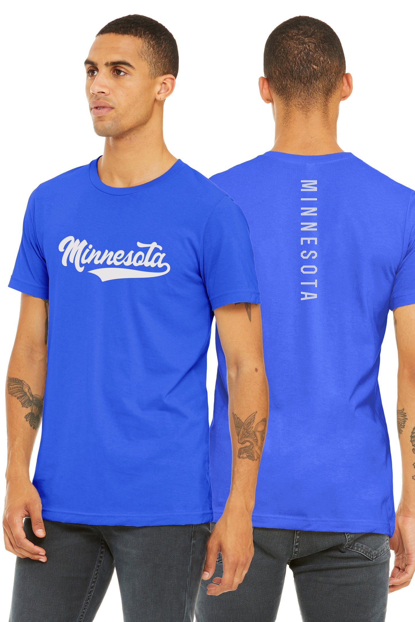 Daxton Adult Unisex Tshirt Minnesota Script with Vertical on the Back
