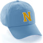 Customized Letter Initial Baseball Hat A to Z Team Colors, Sky Cap White Gold