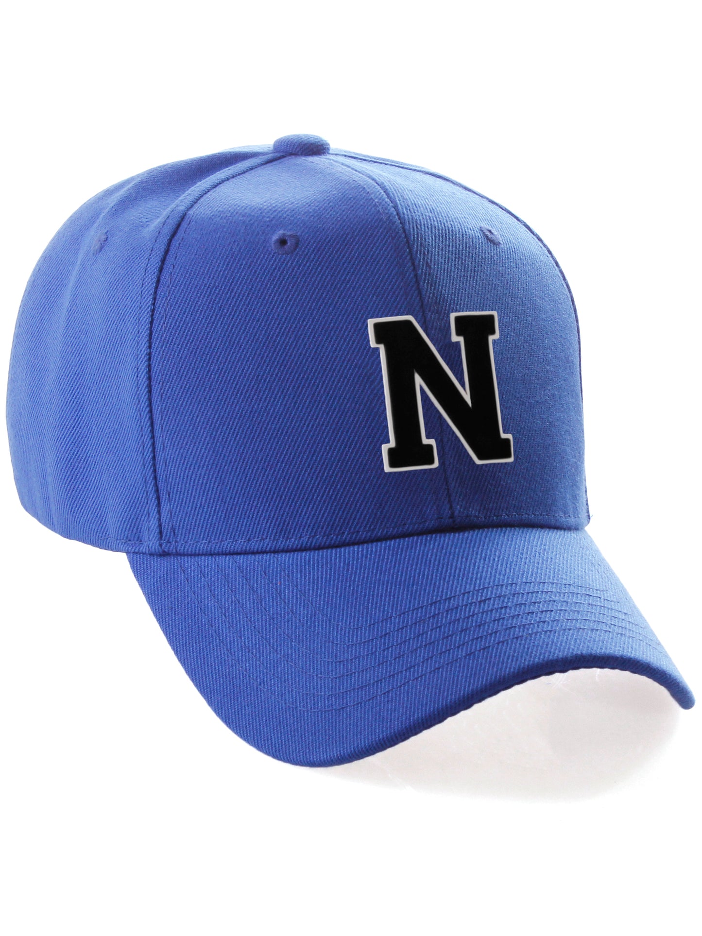 Classic Baseball Hat Custom A to Z Initial Team Letter, Blue Cap White Black
