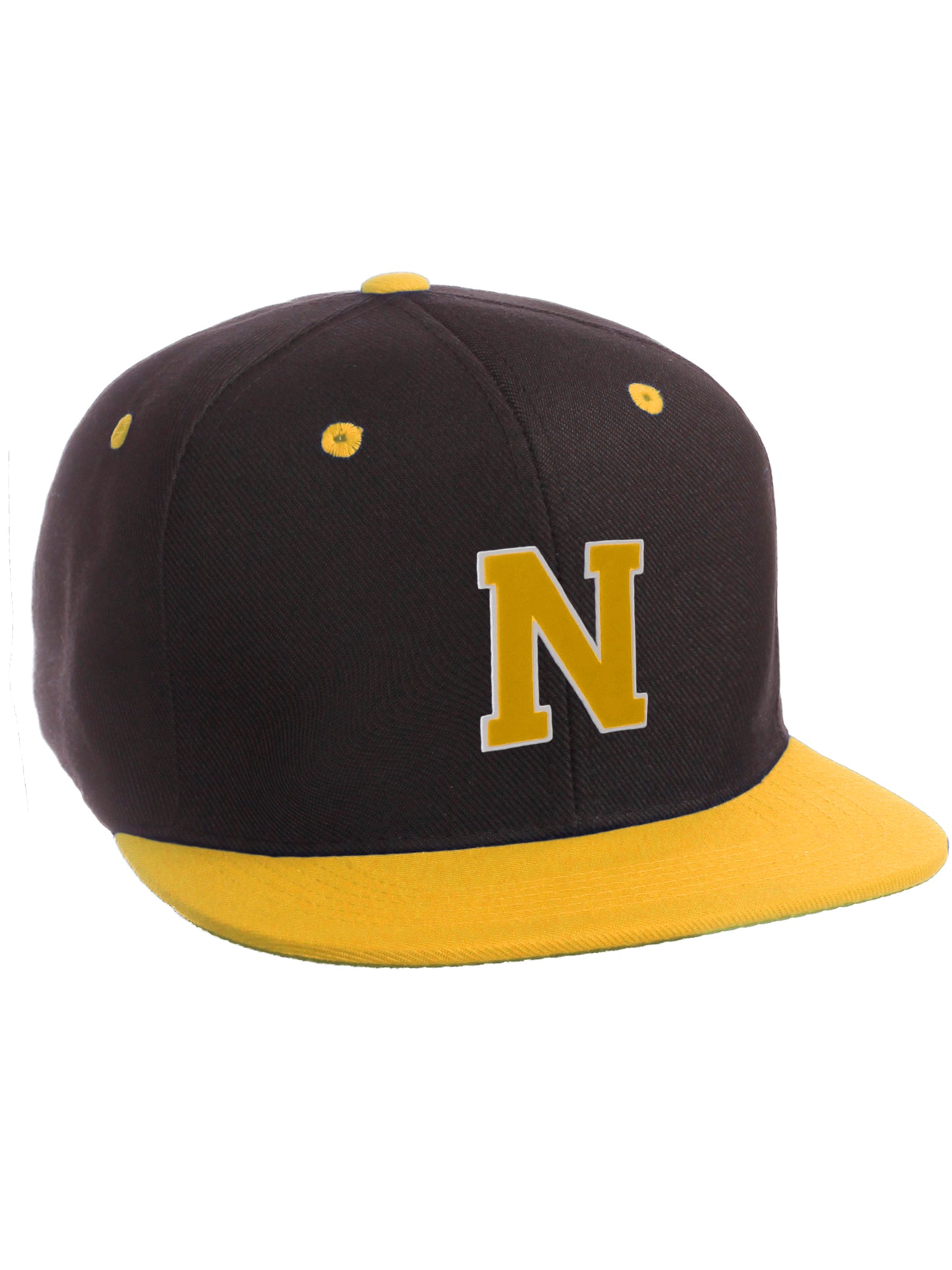 Classic Snapback Hat Custom A to Z Initial Letters, Black Gold Cap White Gold