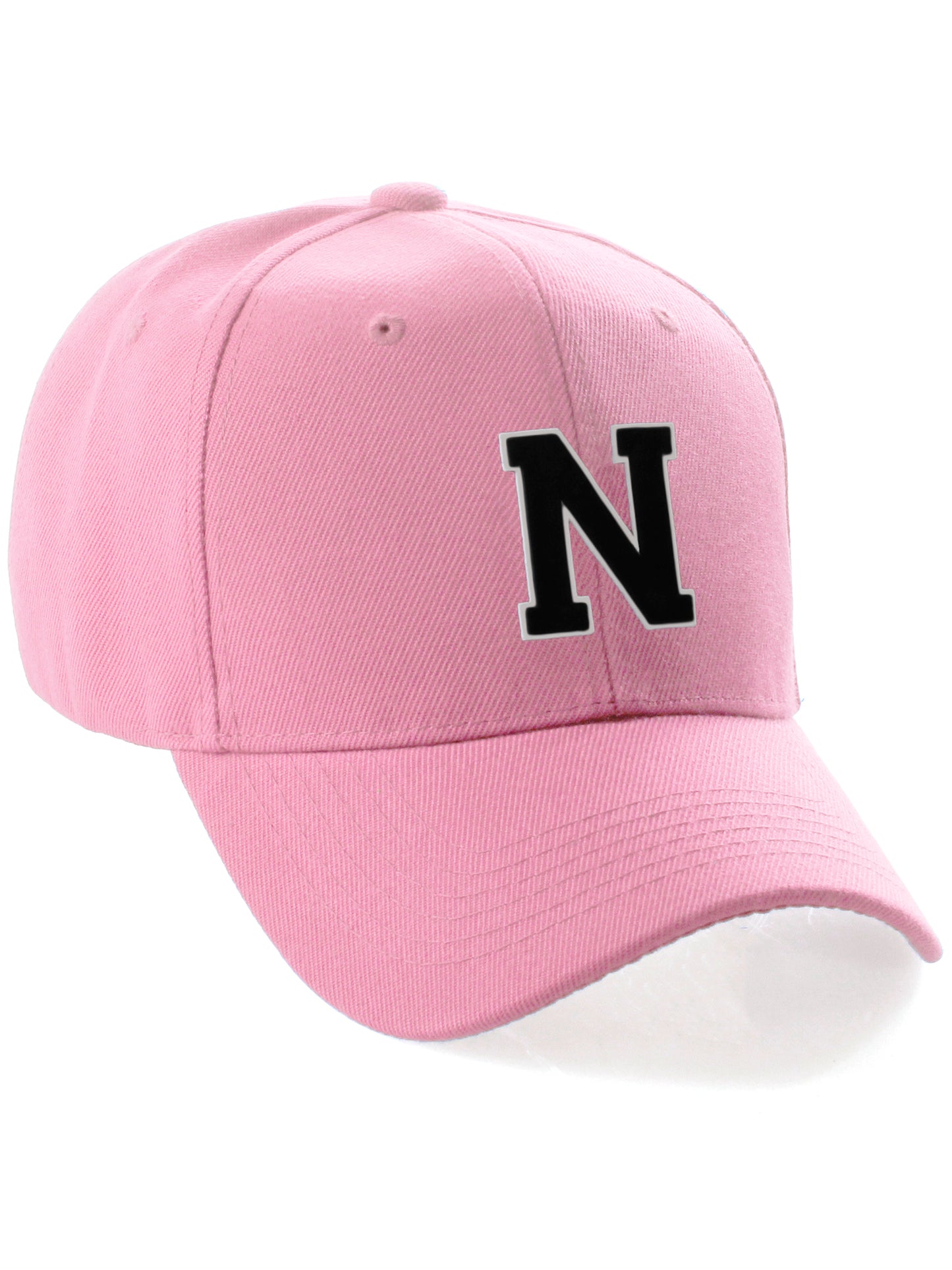 Classic Baseball Hat Custom A to Z Initial Team Letter, Pink Cap White Black