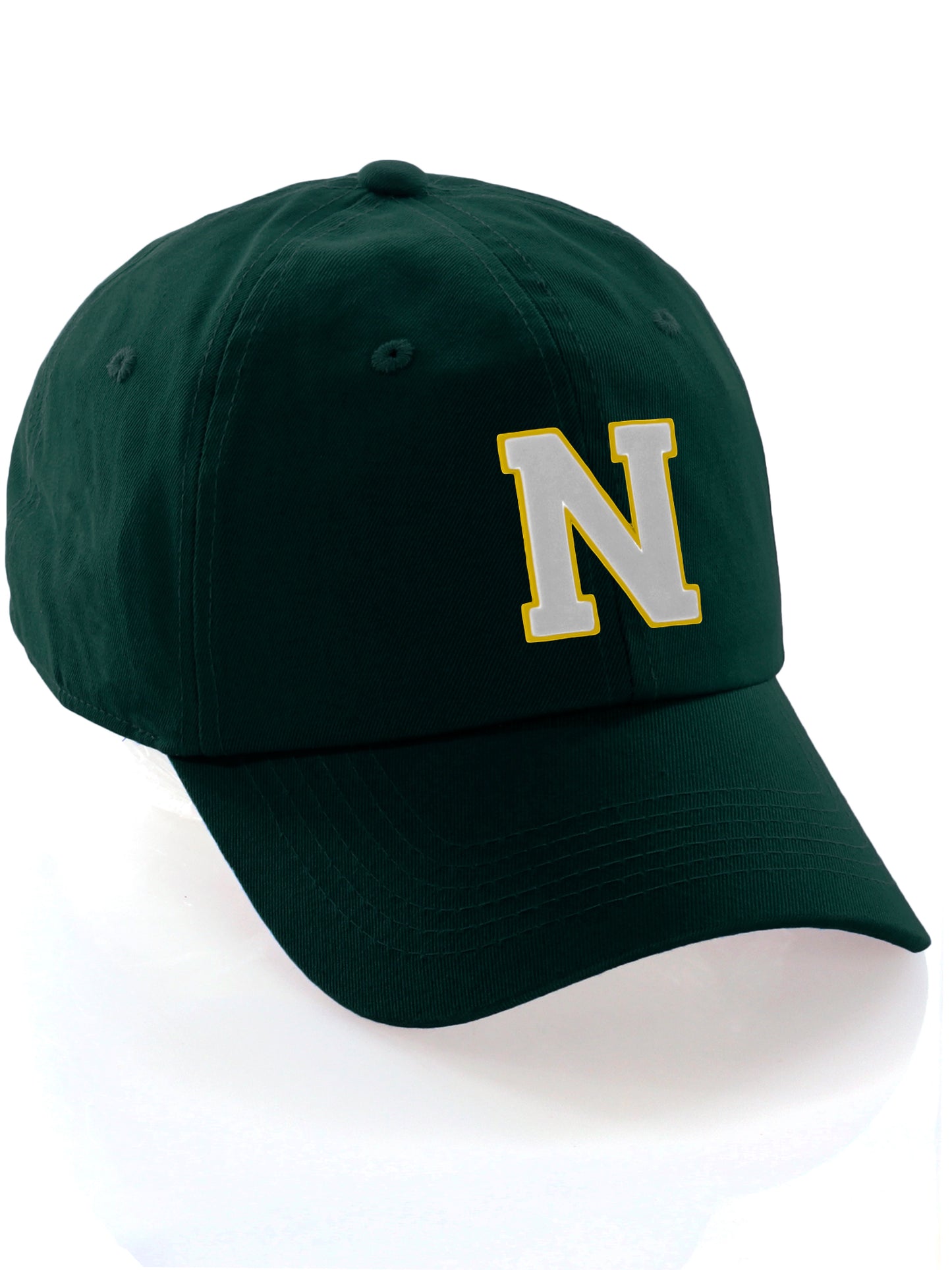 Custom Hat A to Z Initial Letters Classic Baseball Cap, Dk Green Hat Gold White