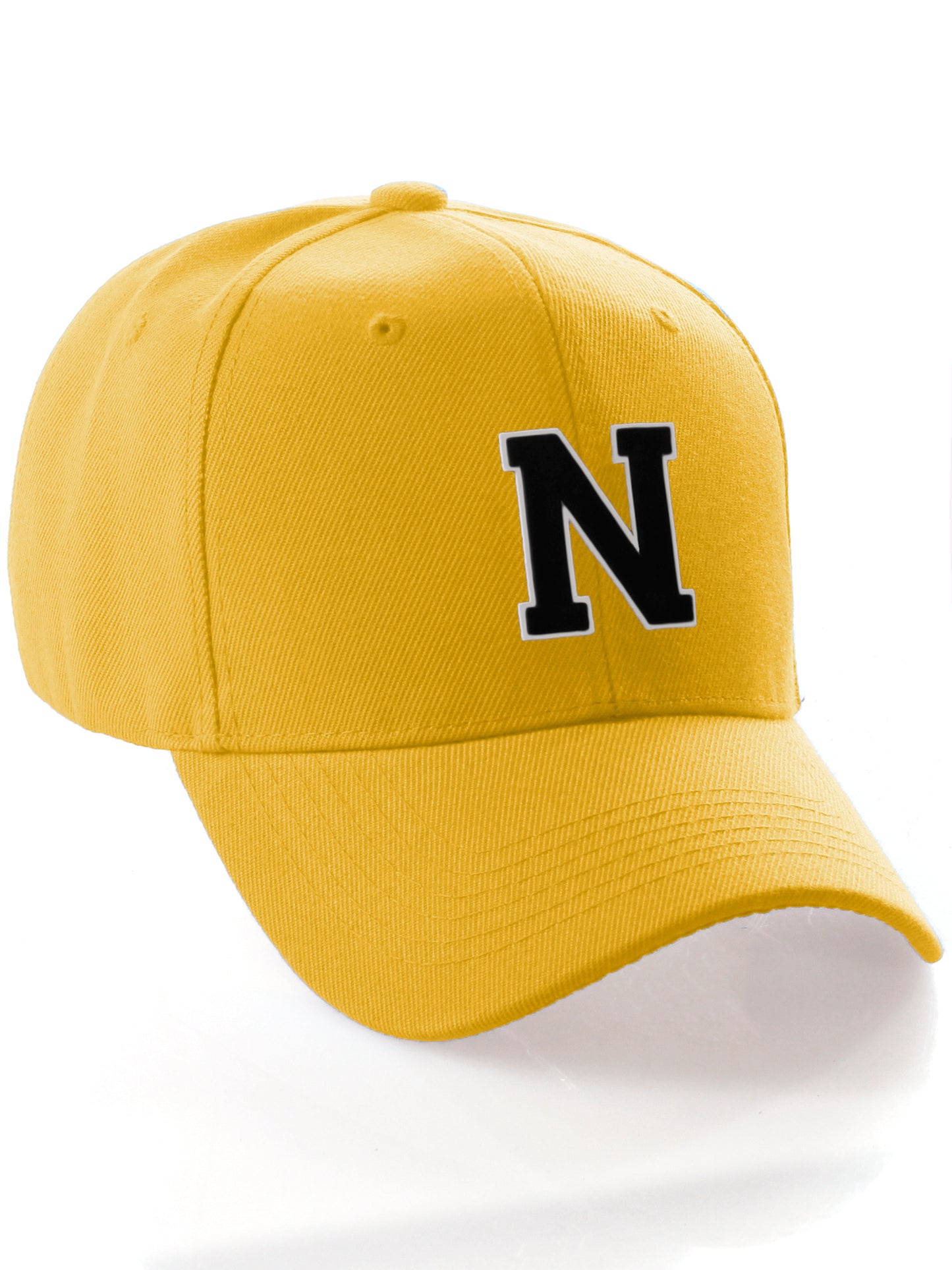 Classic Baseball Hat Custom A to Z Initial Team Letter, Yellow Cap White Black