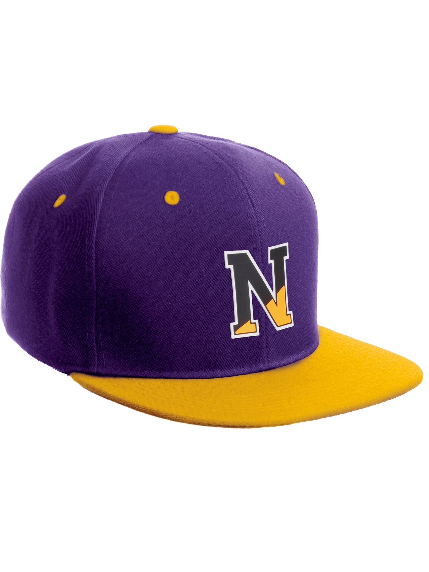 Daxton Classic Snapback Initial Numbers Letters Flat Bill Visor Purple Yellow Cap