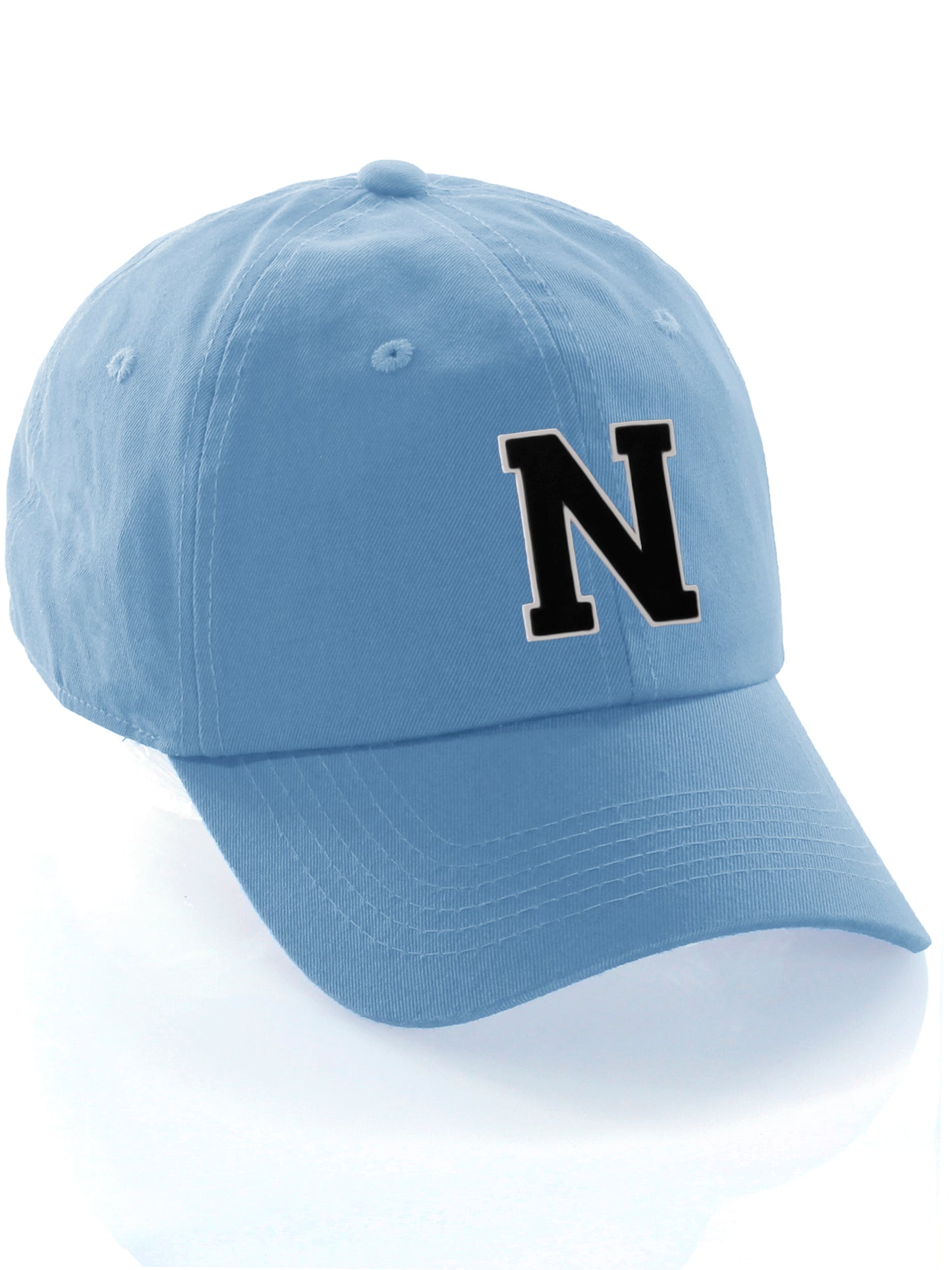 Customized Letter Initial Baseball Hat A to Z Team Colors, Sky Cap White Black