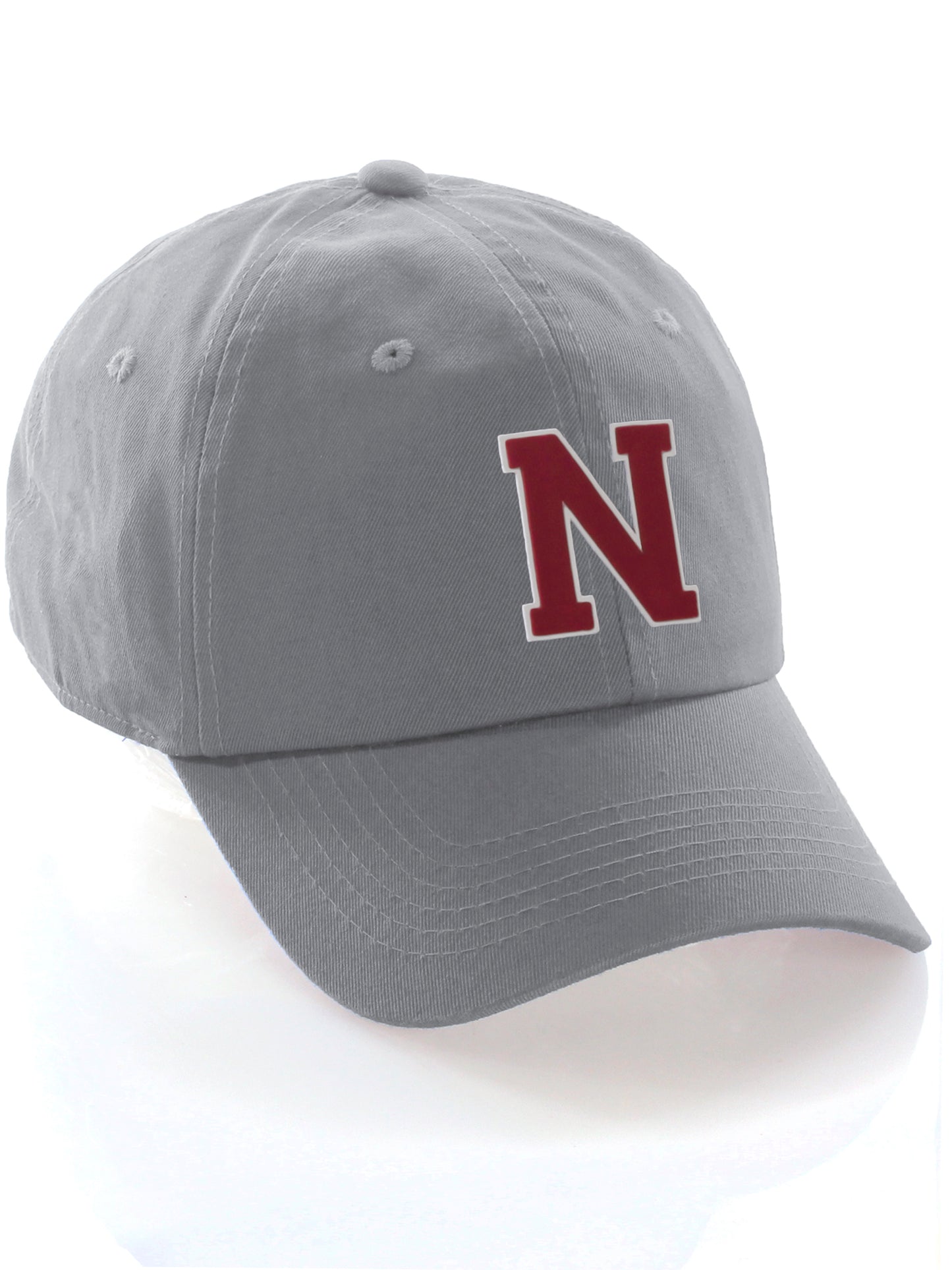 I&W Hatgear Customized Letter Initial Baseball Hat A to Z Team Colors, Light Grey White Red